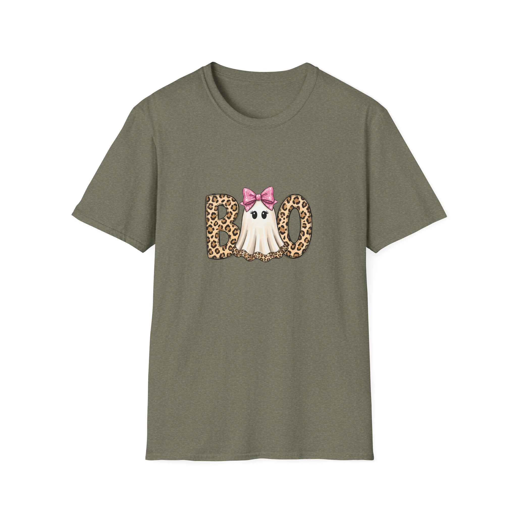 Boo Leopard Ghost T-Shirt — Cute Pink Bow Halloween Gift for Women Graphic Tee