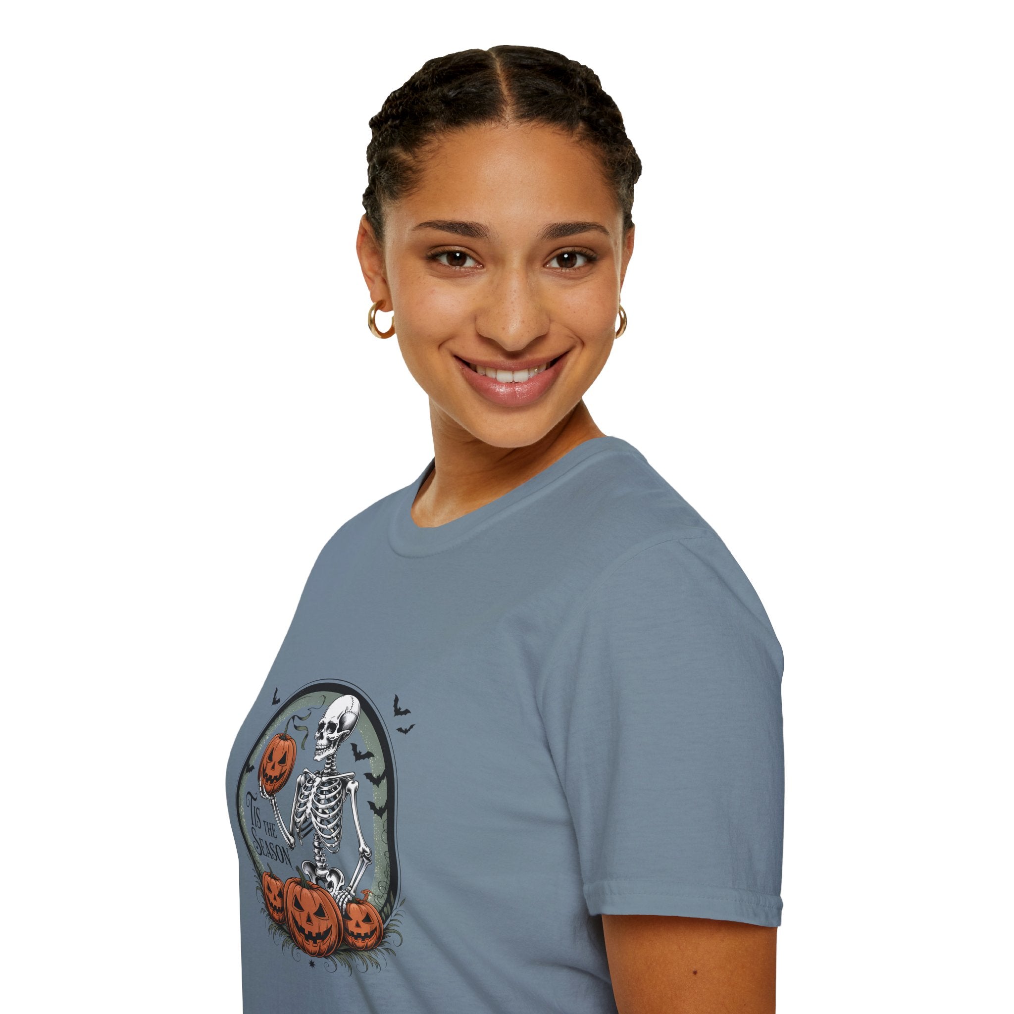 Tis the Season Skeleton Pumpkin T-Shirt — Funny Halloween Gift for Women Graphic Tee