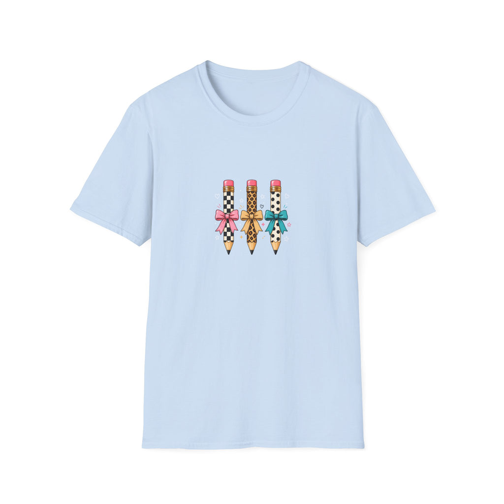 Pencil Trio Graphic T-Shirt — Cute Patterned Pencils with Bows