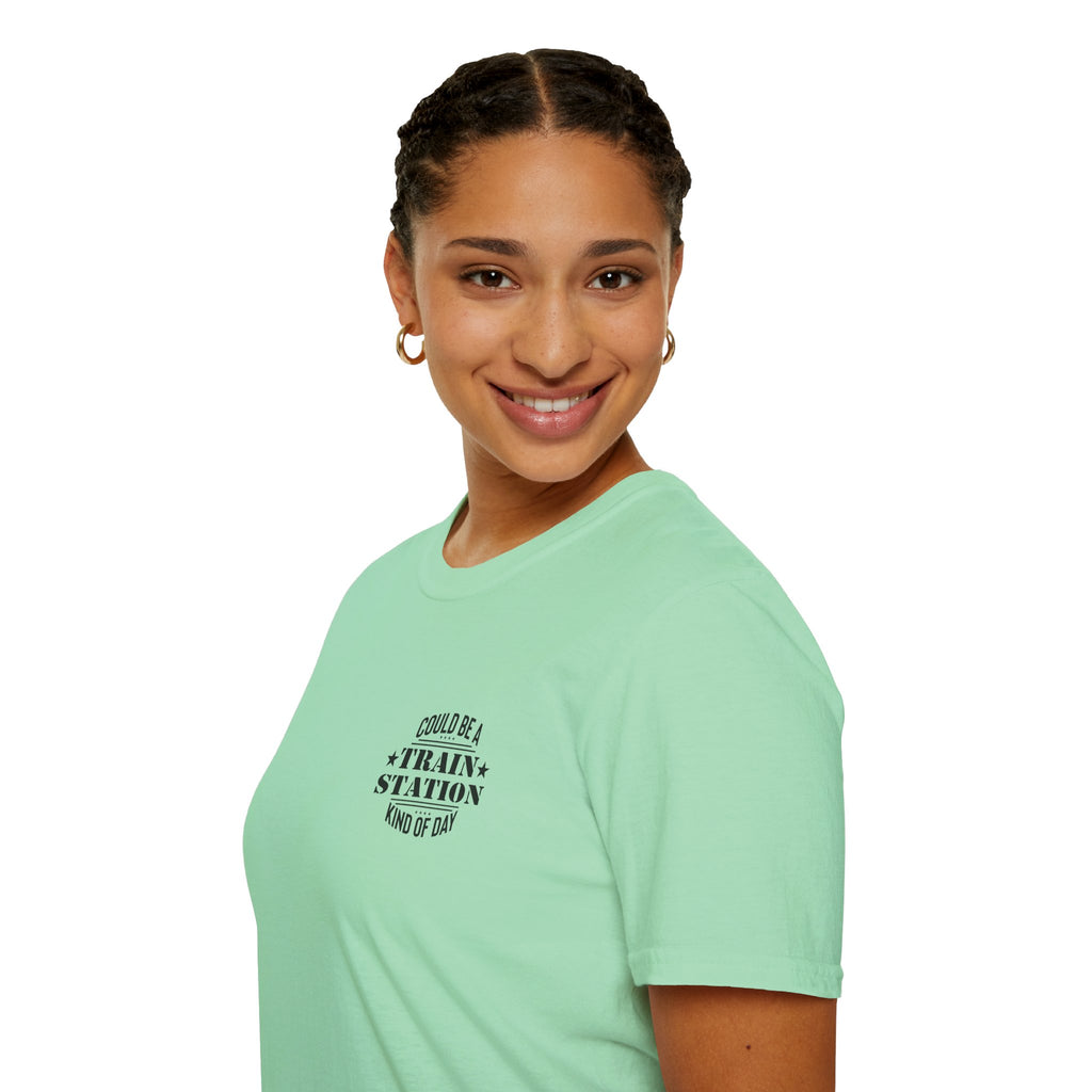 Could Be a Train Station Kind of Day T-Shirt — Funny Sarcastic Gift for Her Pocket Tee