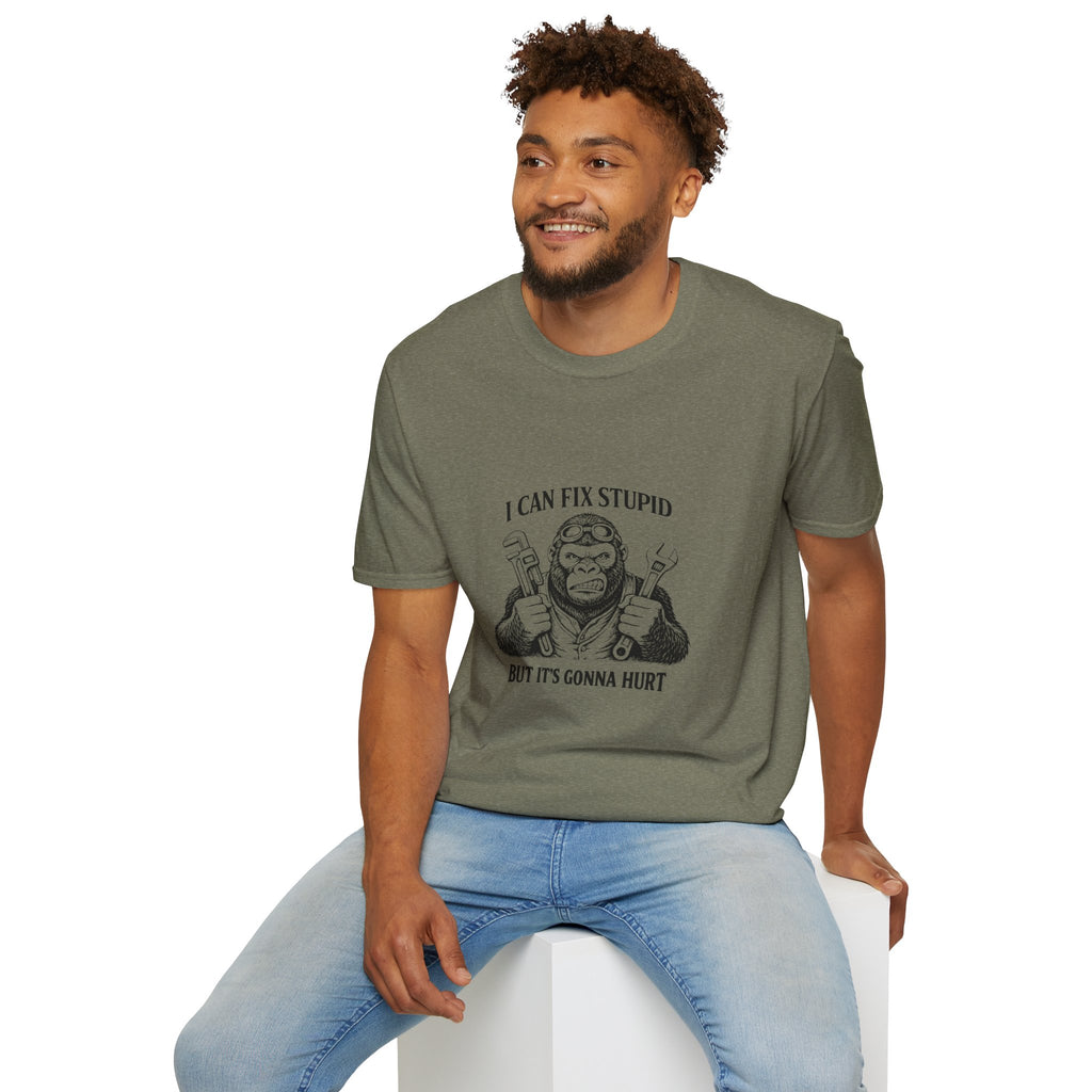 I Can Fix Stupid T-Shirt — Funny Mechanic Gift for Him Monkey Graphic Tee