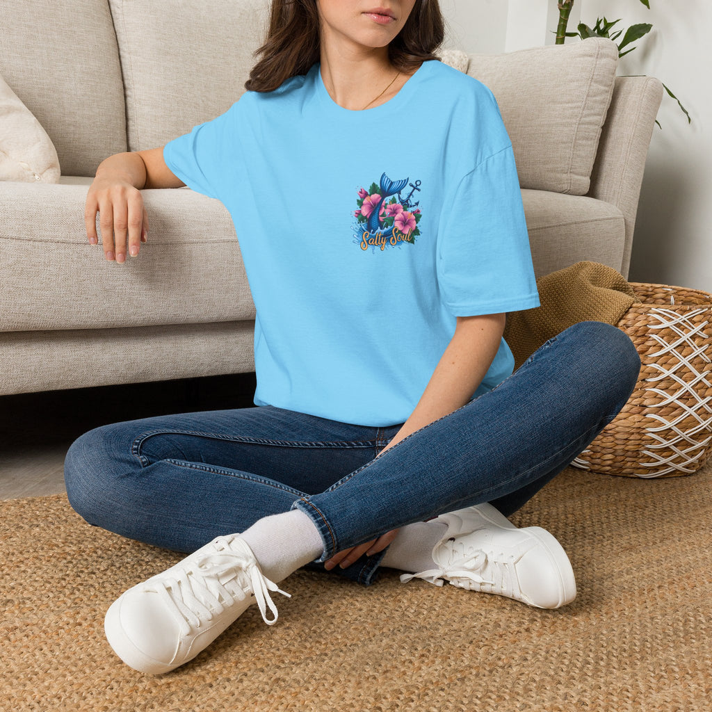 Salty Soul Mermaid Anchor Floral T-Shirt — Cute Beach Gift for Women Nautical Tee