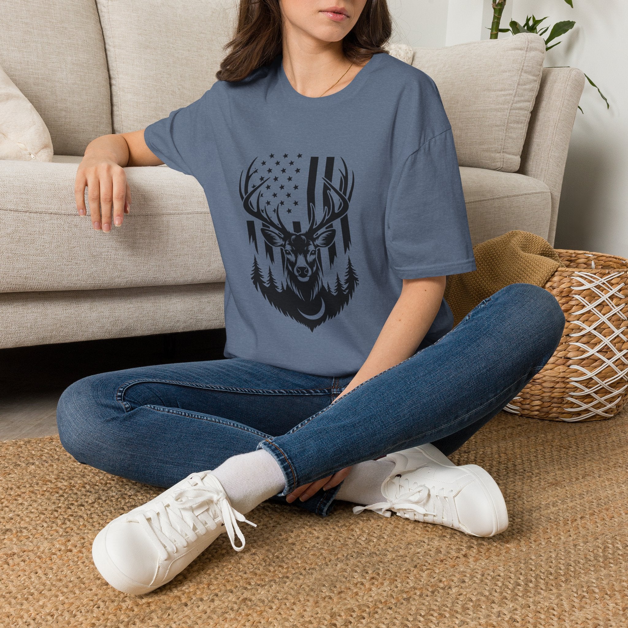 Rustic American Flag Buck T-Shirt — Patriotic Hunting Gift for Men Wildlife Tee