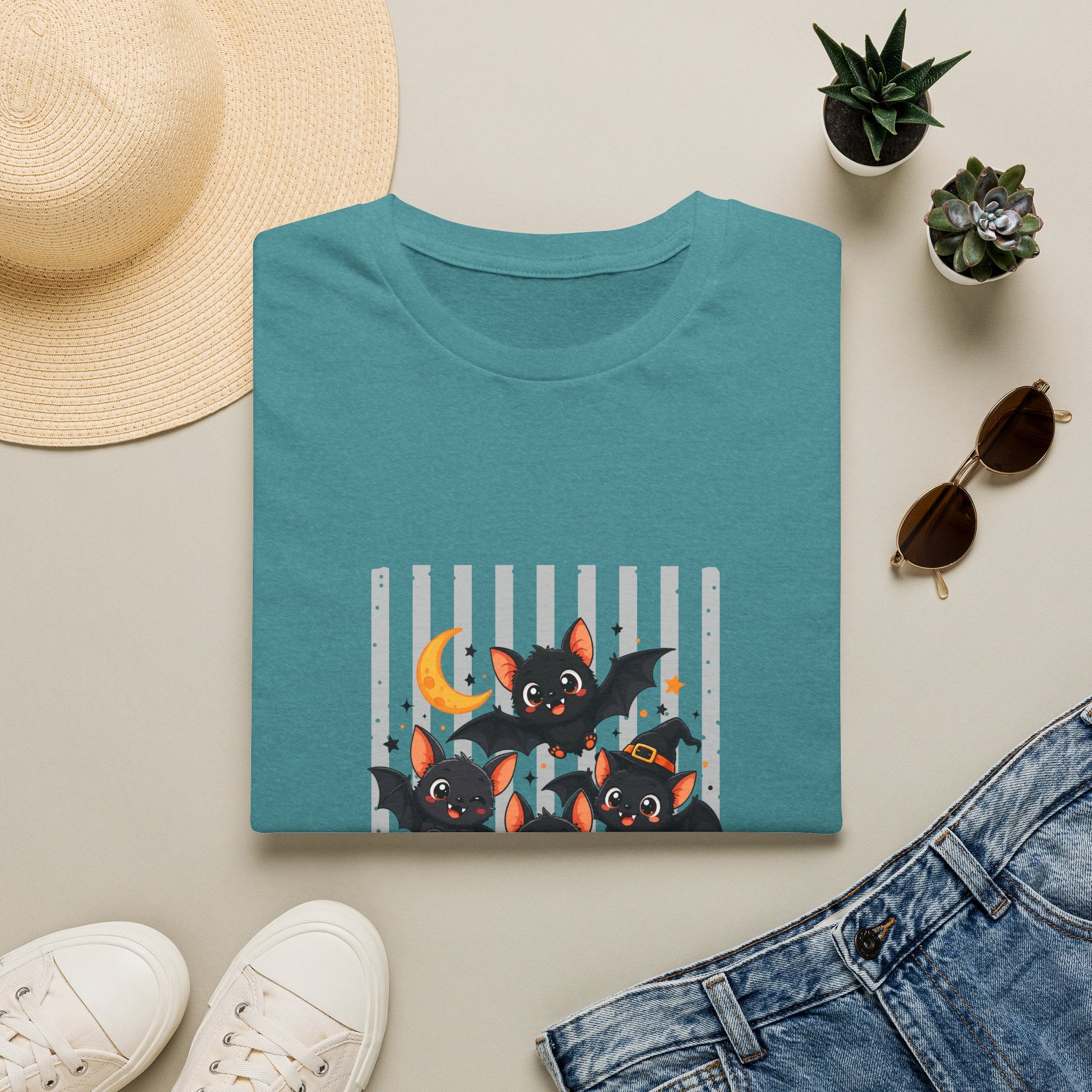 Halloween Bats Pumpkin Moon T-Shirt — Cute Spooky Gift for Women Graphic Tee
