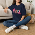 Floral Leopard TEACH T-Shirt — Cute Back-to-School Gift for Teachers Pink Bow Tee