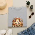 But First Coffee Cat T-Shirt — Cute Floral Gift for Coffee Lovers Women's Tee