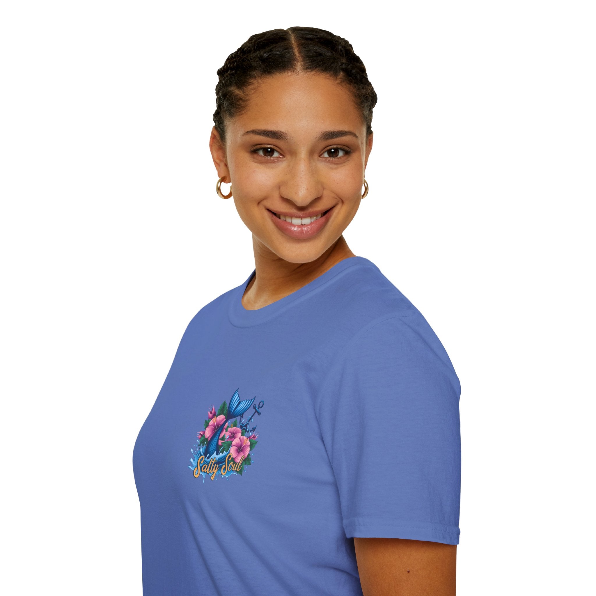 Salty Soul Mermaid Anchor Floral T-Shirt — Cute Beach Gift for Women Nautical Tee