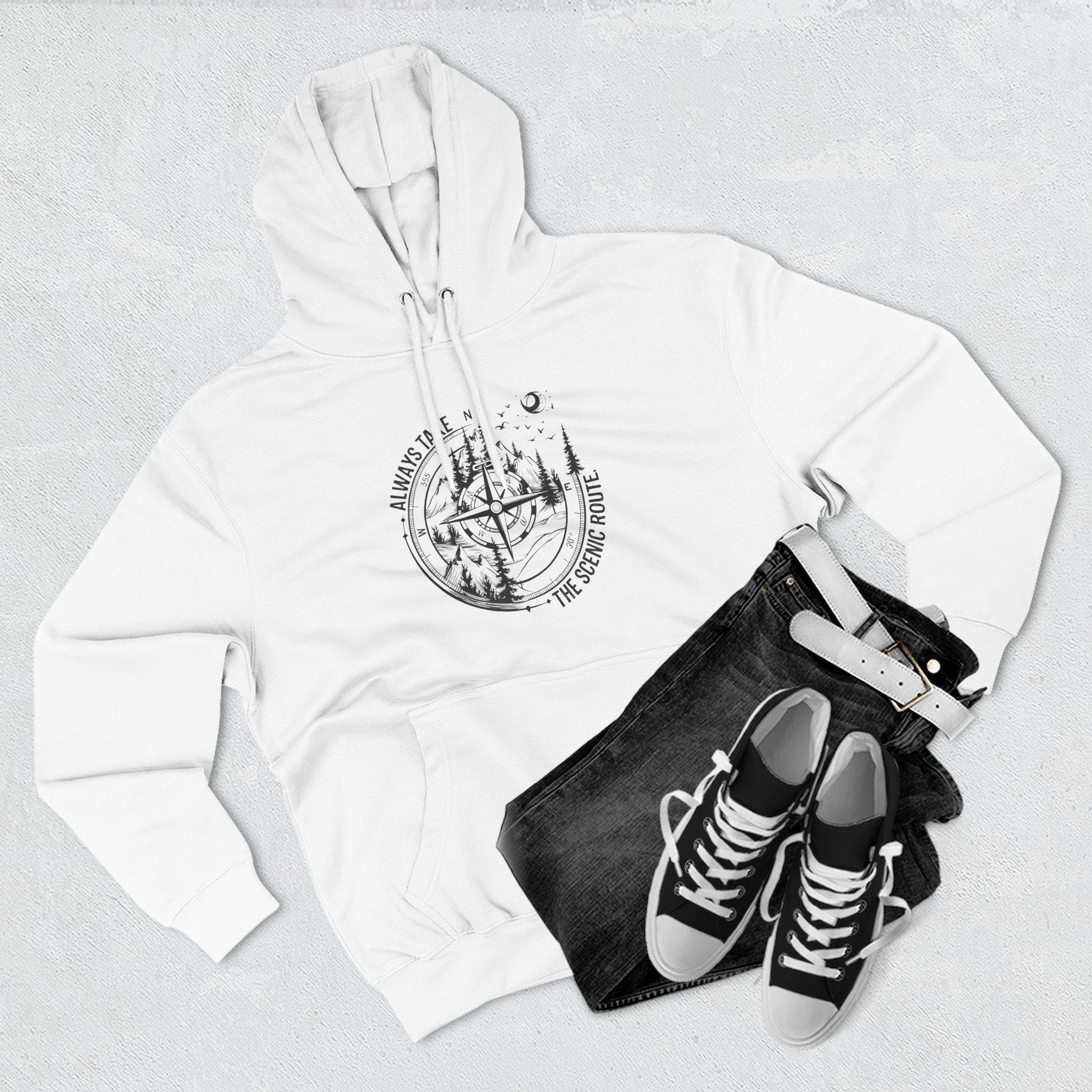 Hoodie — "Always Take the Scenic Route" Camping Graphic Pullover