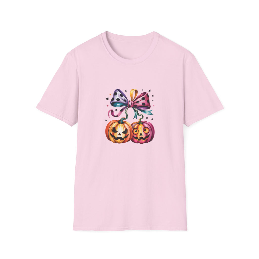 Halloween Pumpkin Bow T-Shirt — Cute Colorful Gift for Women Jack-O'-Lantern Tee