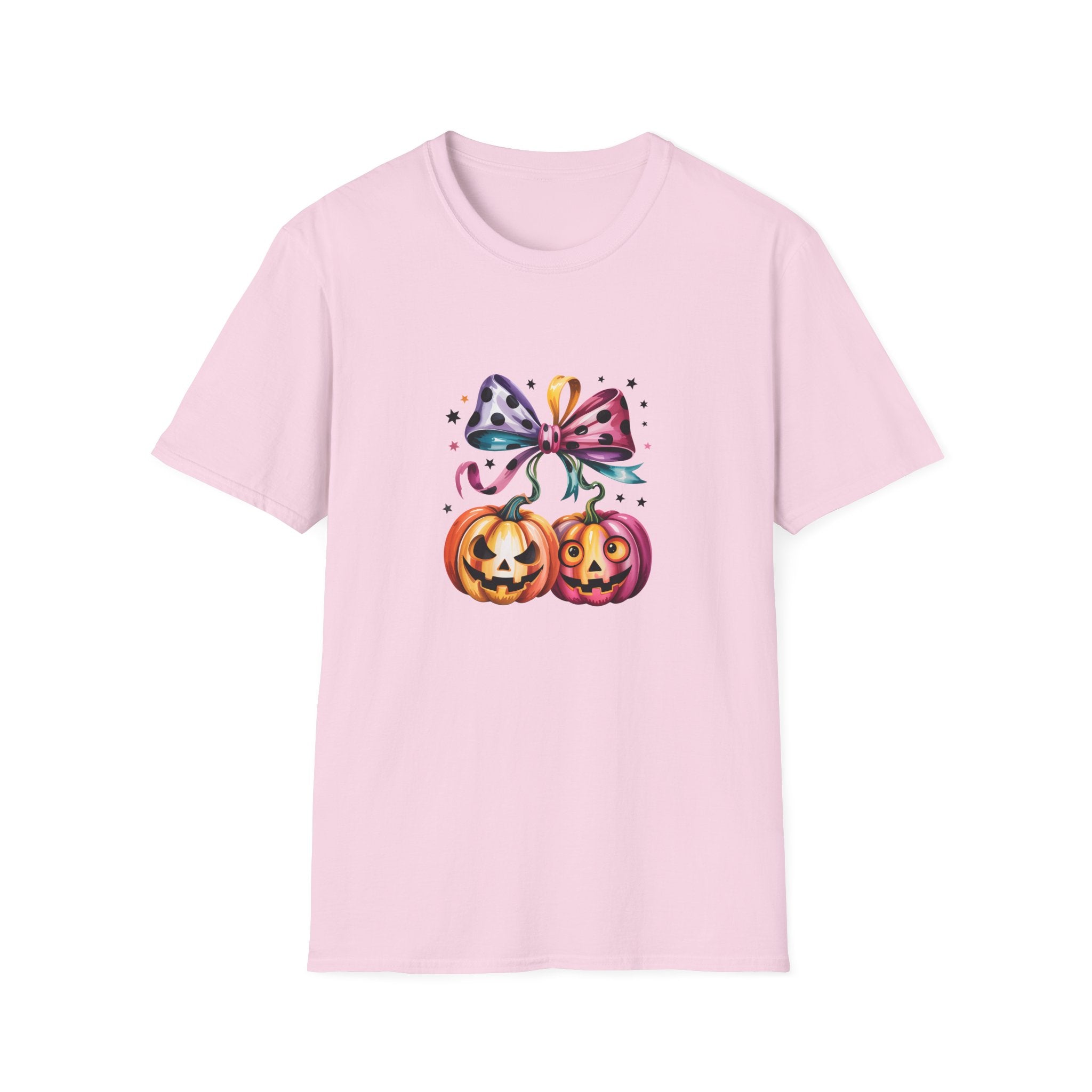 Halloween Pumpkin Bow T-Shirt — Cute Colorful Gift for Women Jack-O'-Lantern Tee