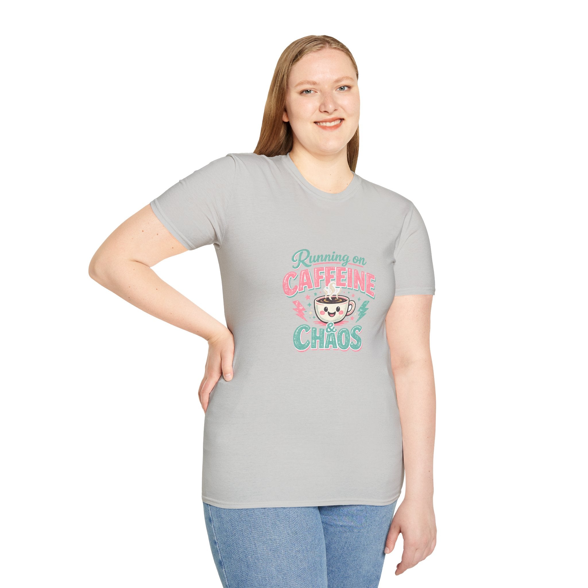 Running on Caffeine & Chaos T-Shirt — Funny Gift for Coffee Loving Moms Graphic Tee