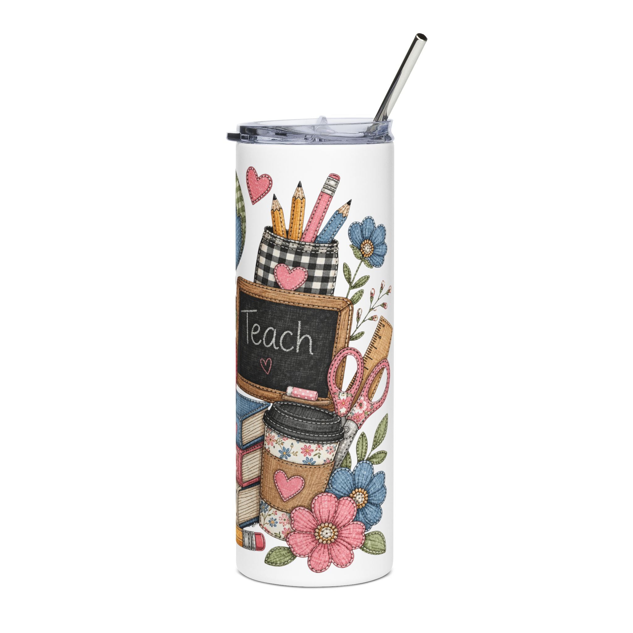 Teach Love Teacher Appreciation Tumbler — Cute Classroom Gift 20oz Stainless Steel Cup