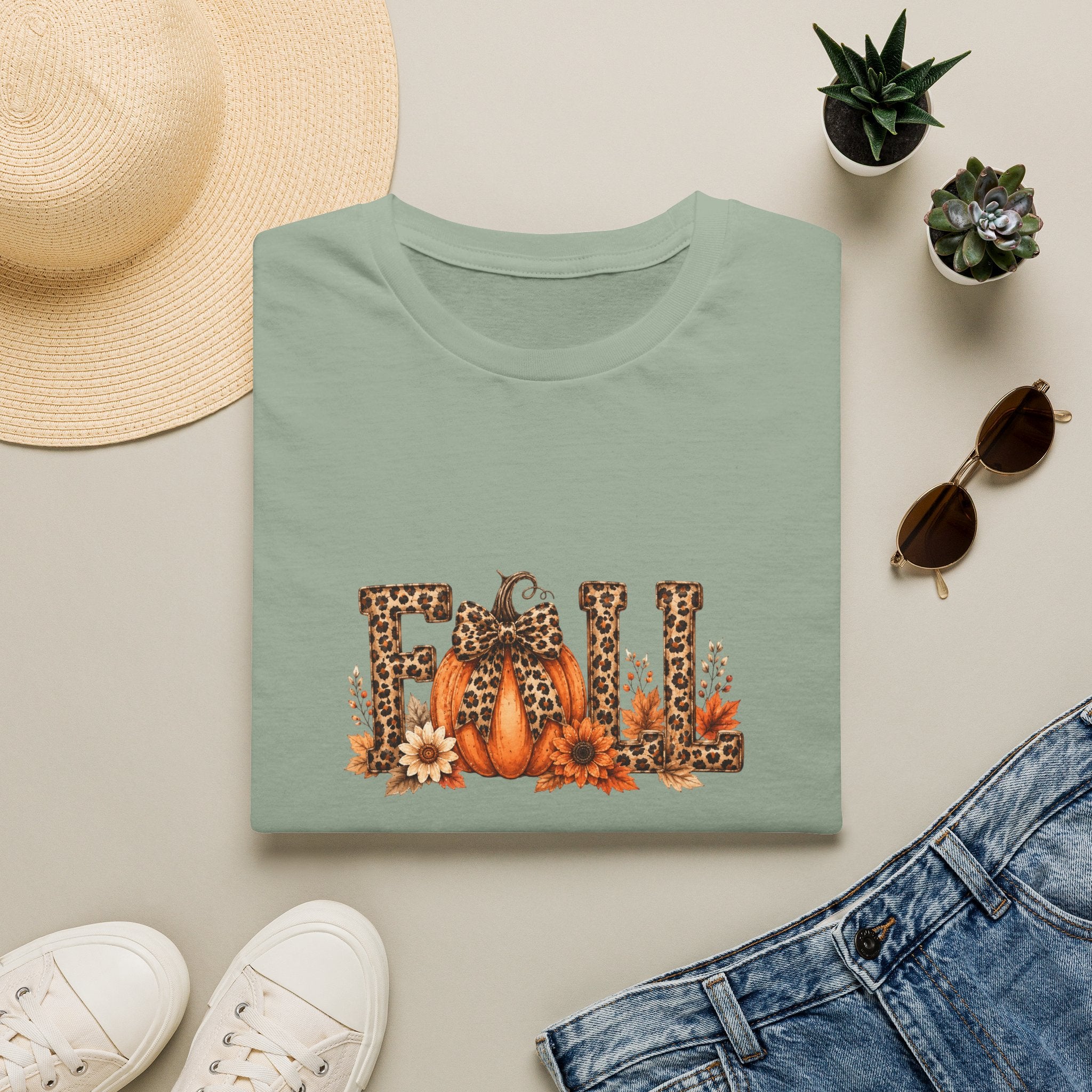 Fall Leopard Pumpkin T-Shirt — Cute Autumn Gift for Women Floral Graphic Tee