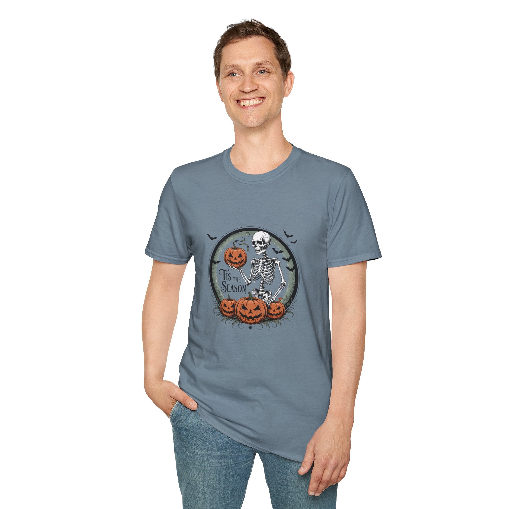 Tis the Season Skeleton Pumpkin T-Shirt — Funny Halloween Gift for Women Graphic Tee