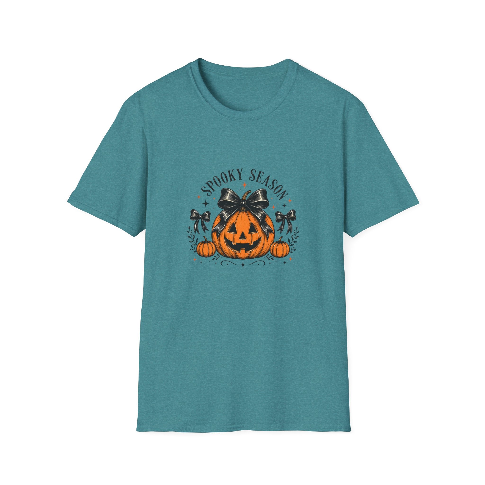 Spooky Season Jack-O'-Lantern Bow T-Shirt — Cute Halloween Gift for Women Graphic Tee