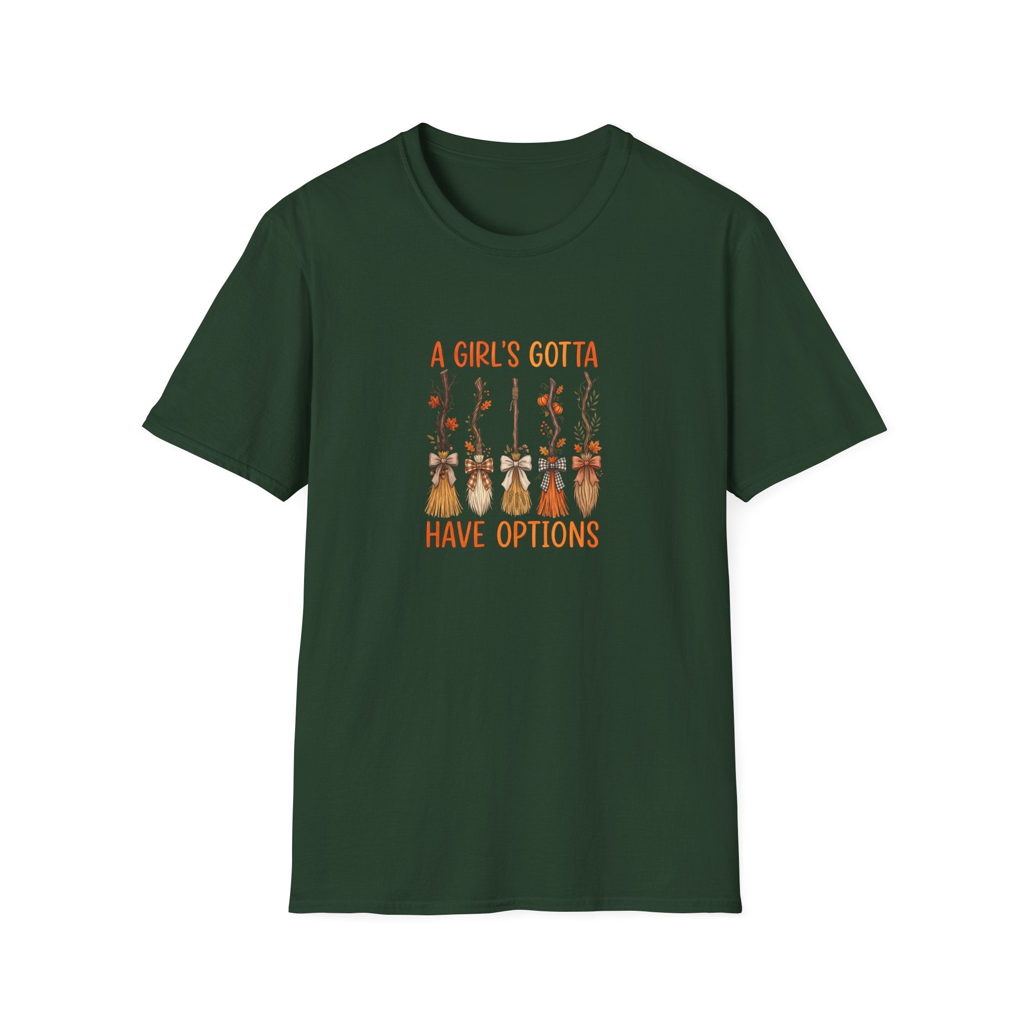 A Girl's Gotta Have Options Witch Brooms T-Shirt — Funny Halloween Gift for Women