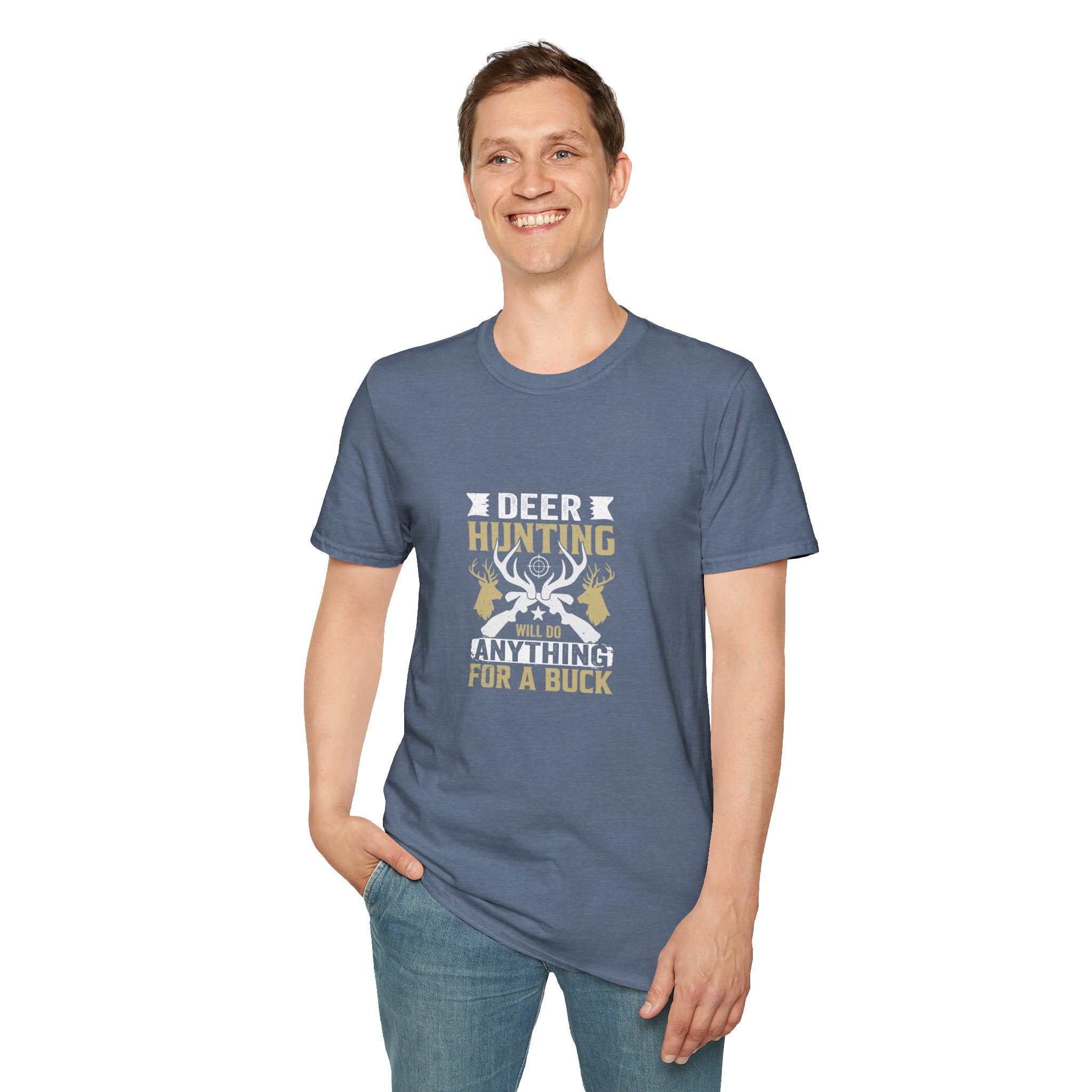 Will Do Anything for a Buck Deer T-Shirt — Funny Hunting Gift for Men Graphic Tee