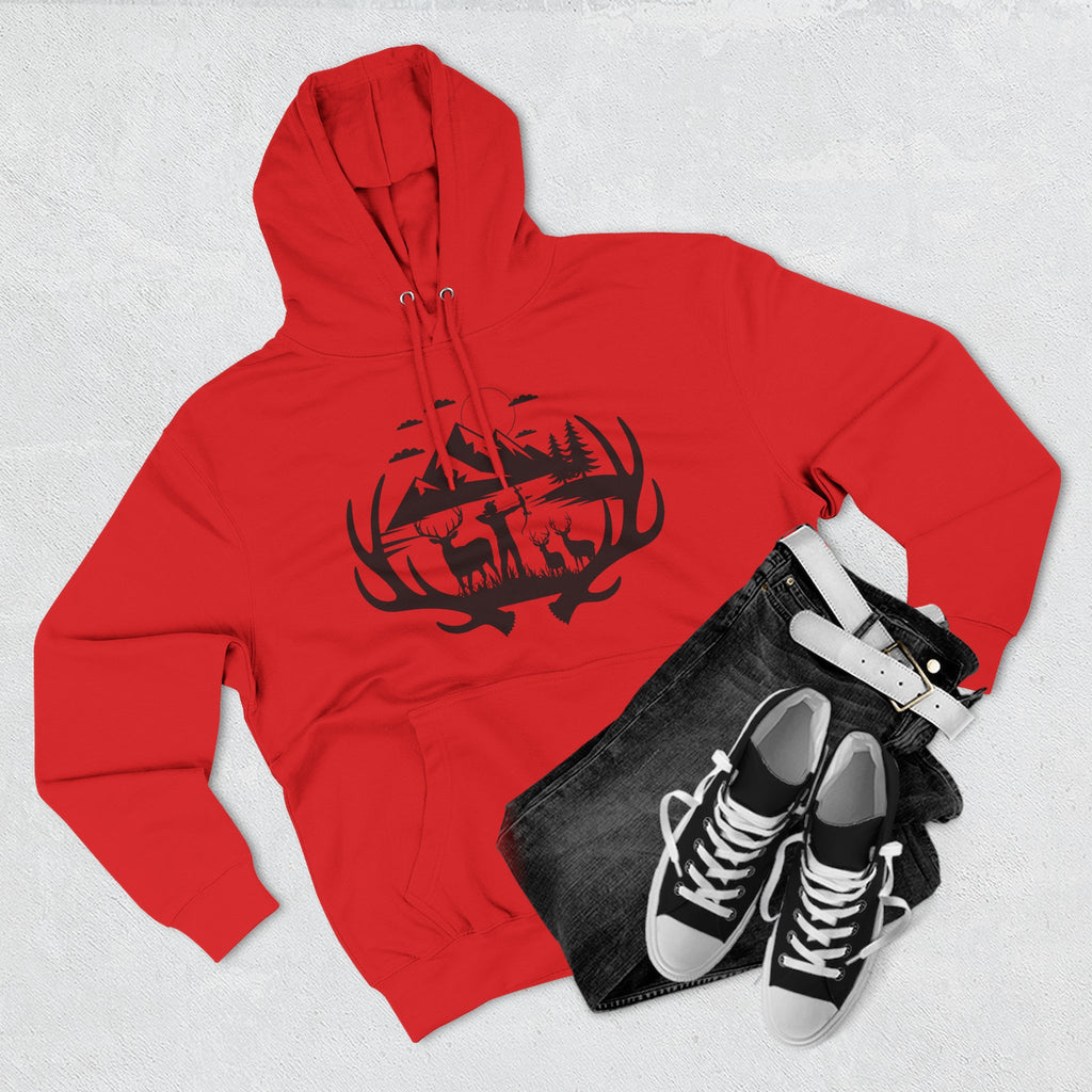 Deer Antler Mountain Hoodie — Rustic Outdoor Gift for Him Wildlife Graphic Pullover