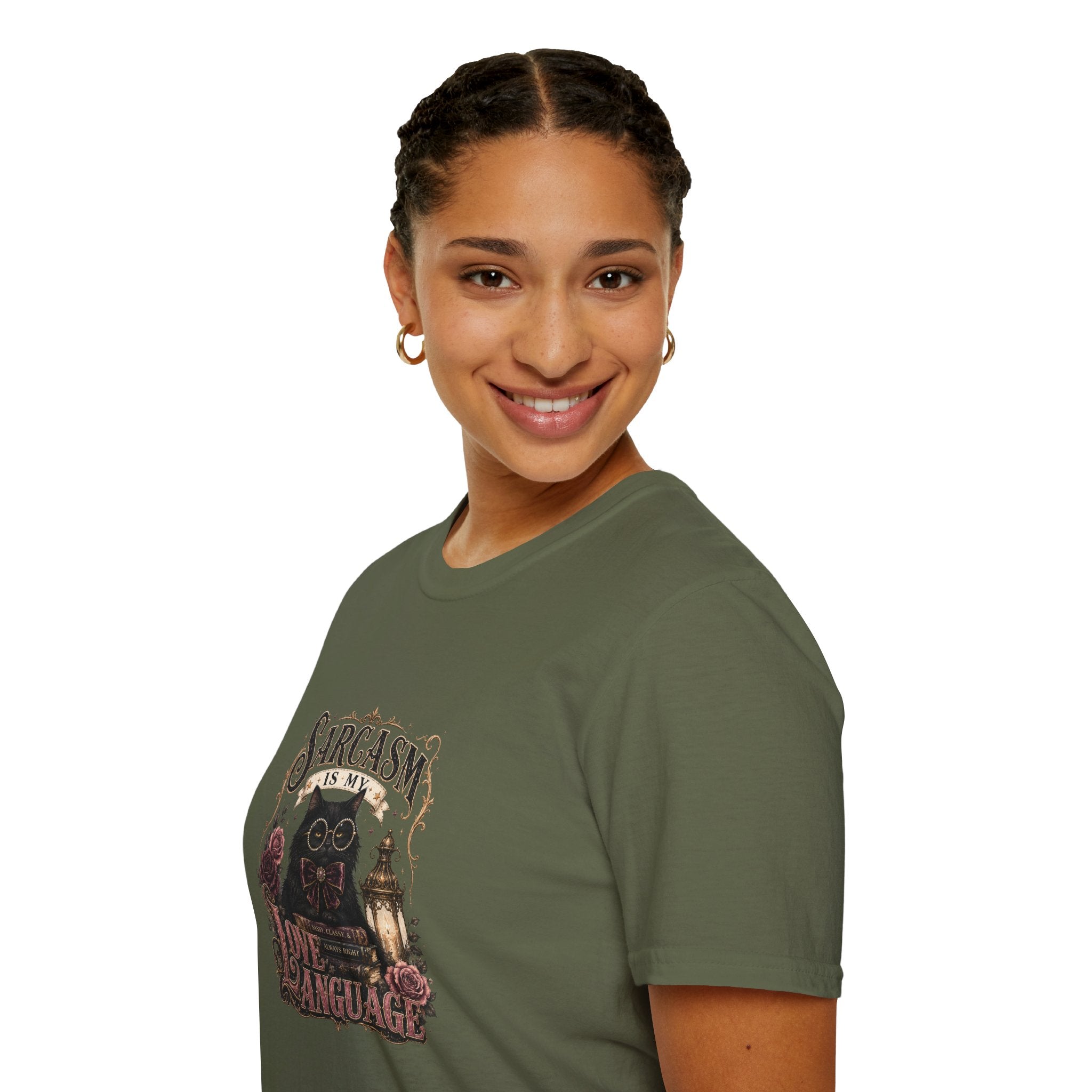 Sarcasm Is My Love Language Cat T-Shirt — Funny Gift for Her Vintage Graphic Tee