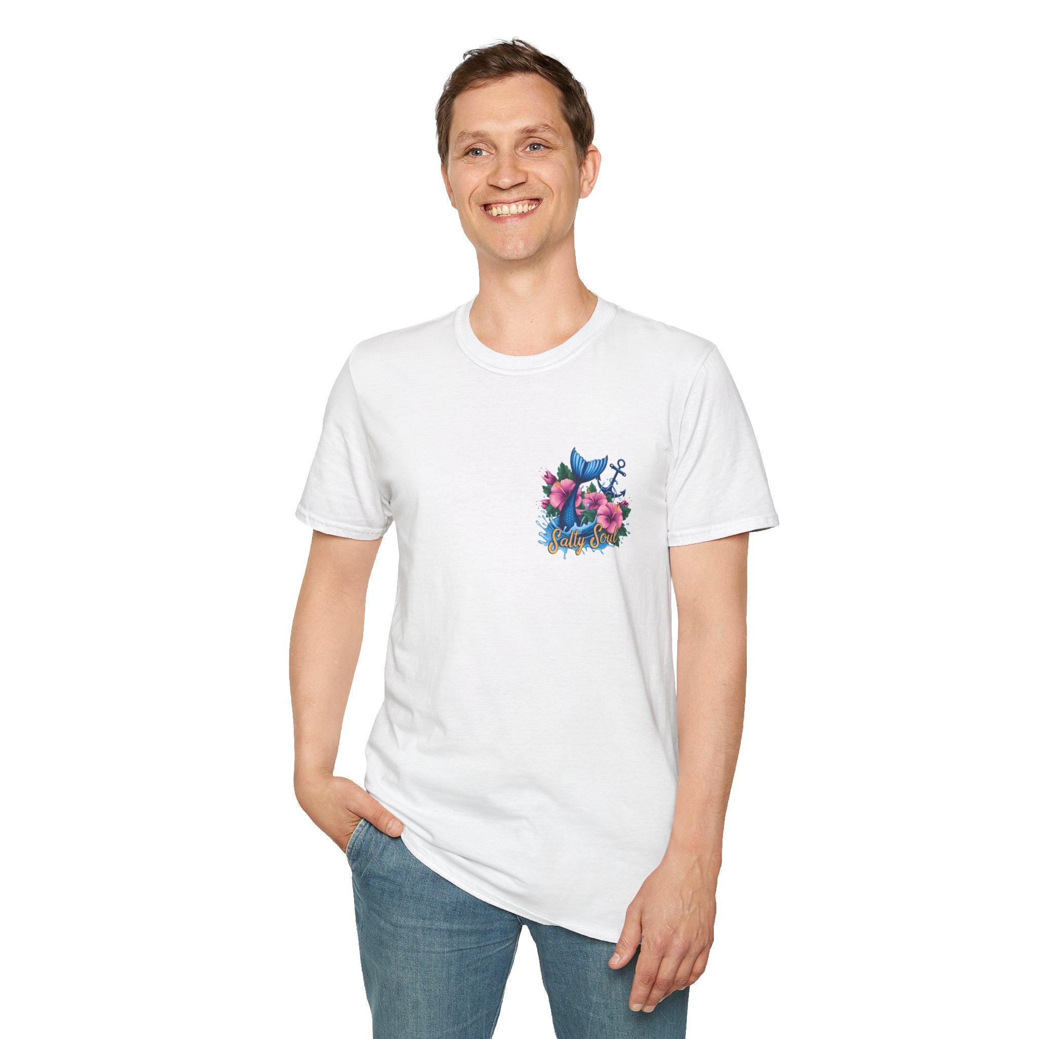 Salty Soul Mermaid Anchor Floral T-Shirt — Cute Beach Gift for Women Nautical Tee