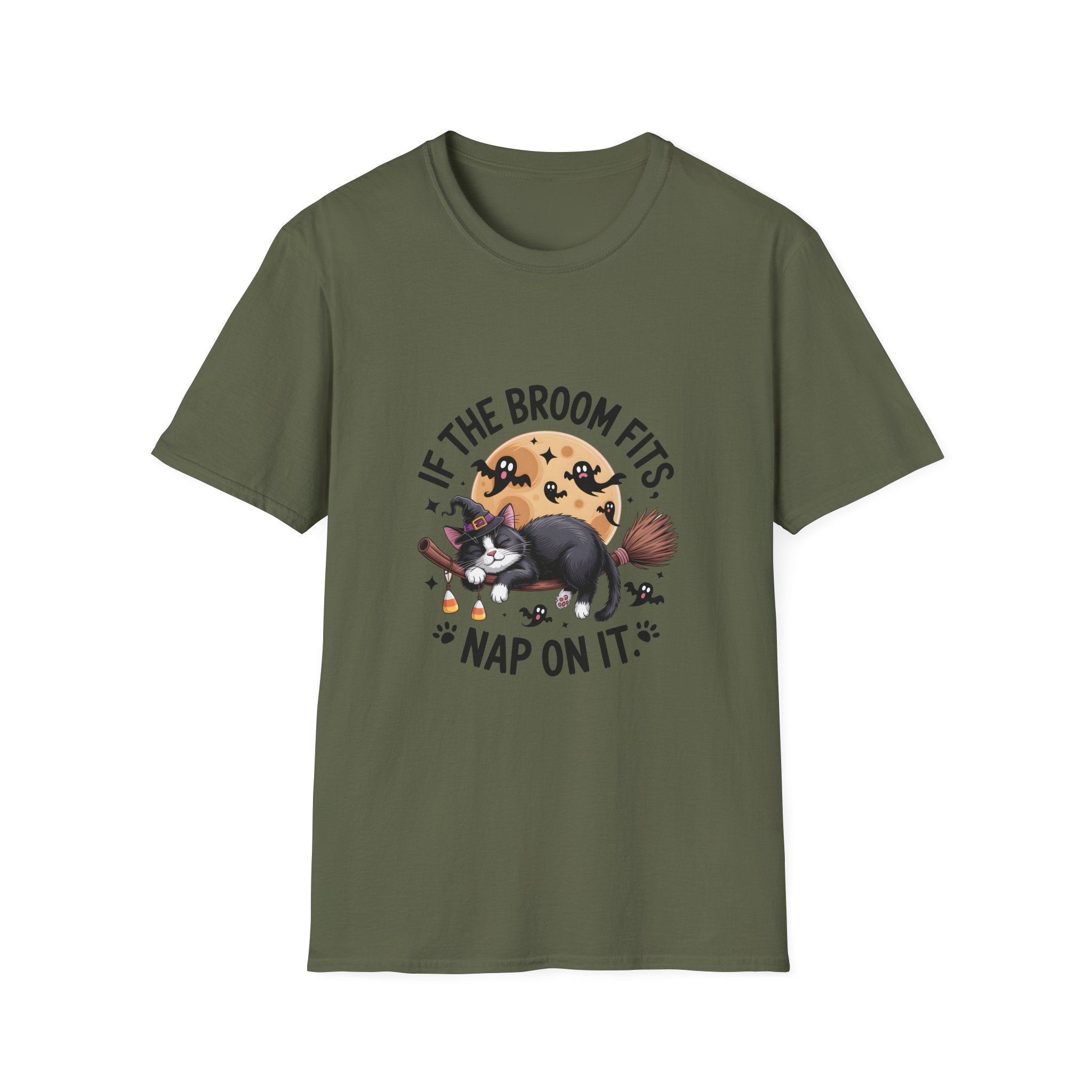 If the Broom Fits Nap on It Cat T-Shirt — Funny Halloween Gift for Women Witchy Tee