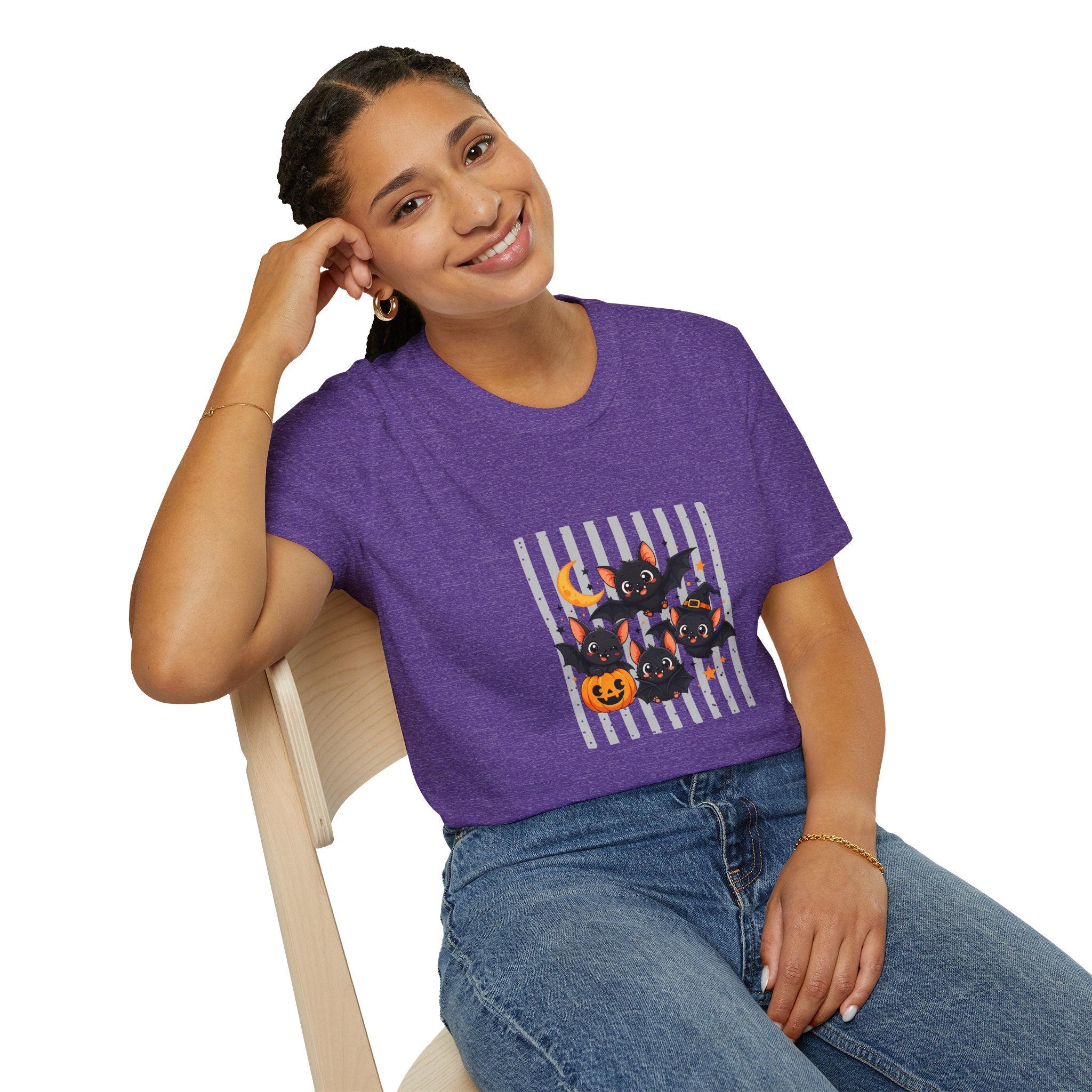 Halloween Bats Pumpkin Moon T-Shirt — Cute Spooky Gift for Women Graphic Tee