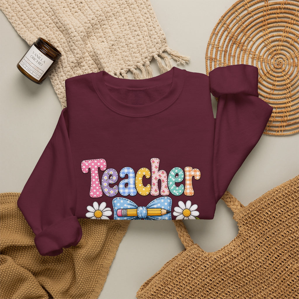 Teacher Floral Bow Sweatshirt — Cute Pastel Gift for Teachers Appreciation Crewneck