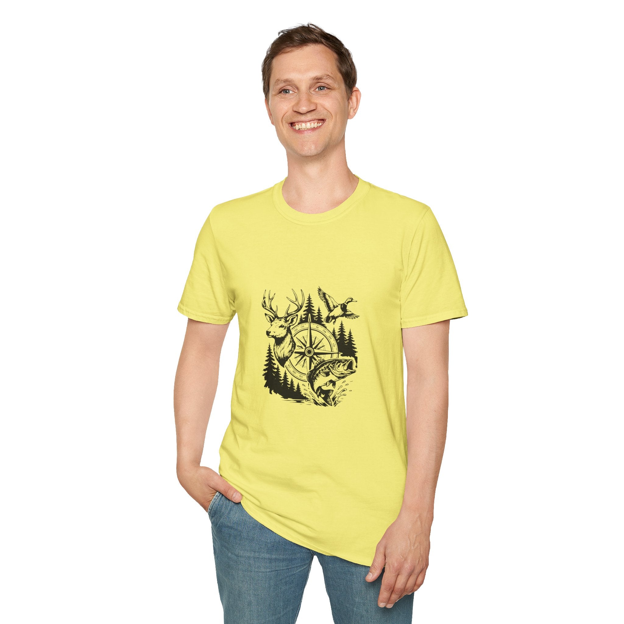 Outdoor Wildlife Compass T-Shirt — Deer Duck & Fish Nature Gift for Hunters