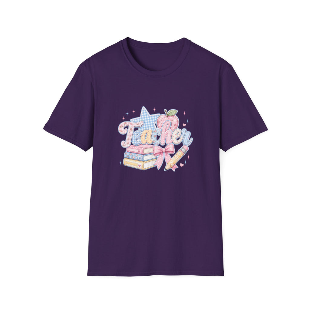 Cute Pastel Apple & Books Teacher T-Shirt — Funny Back-to-School Gift Graphic Tee