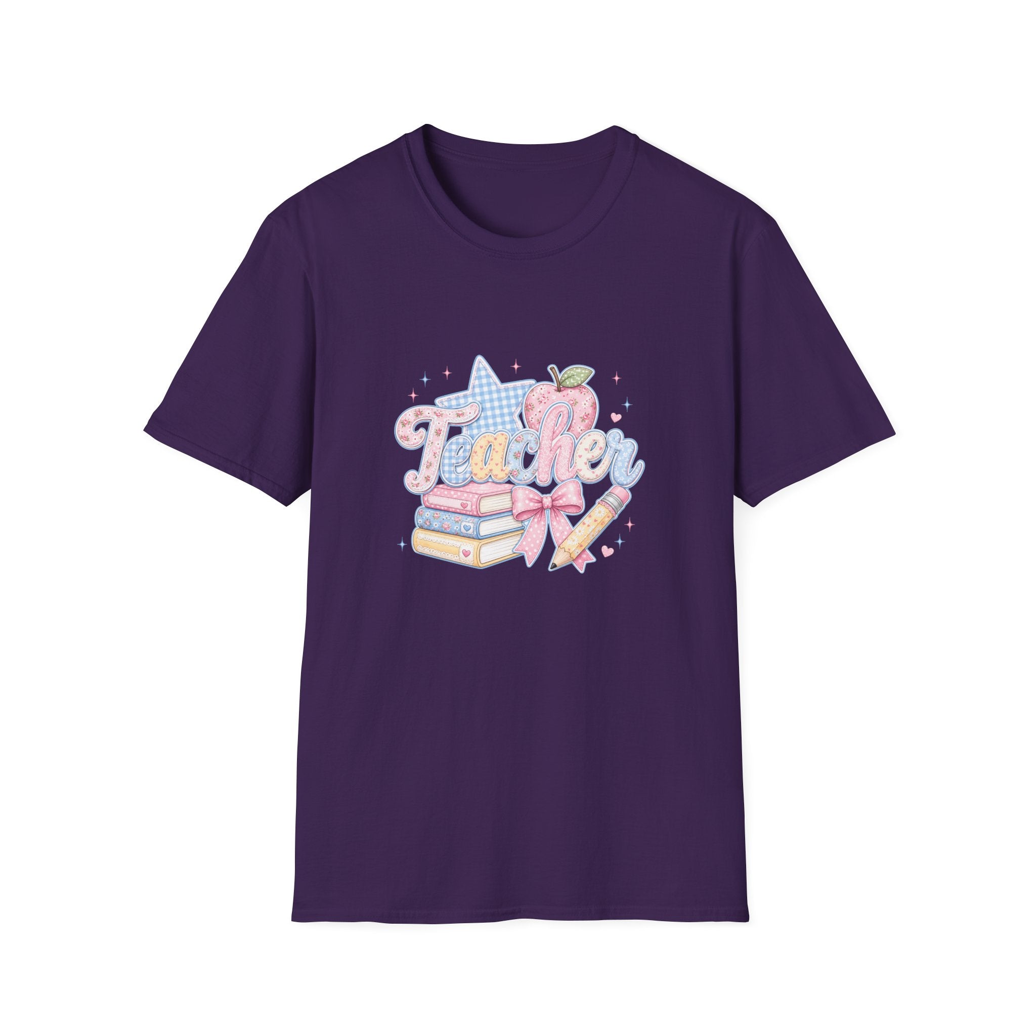 Cute Pastel Apple & Books Teacher T-Shirt — Funny Back-to-School Gift Graphic Tee