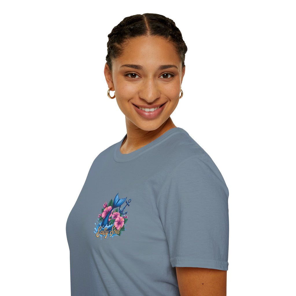 Salty Soul Mermaid Anchor Floral T-Shirt — Cute Beach Gift for Women Nautical Tee