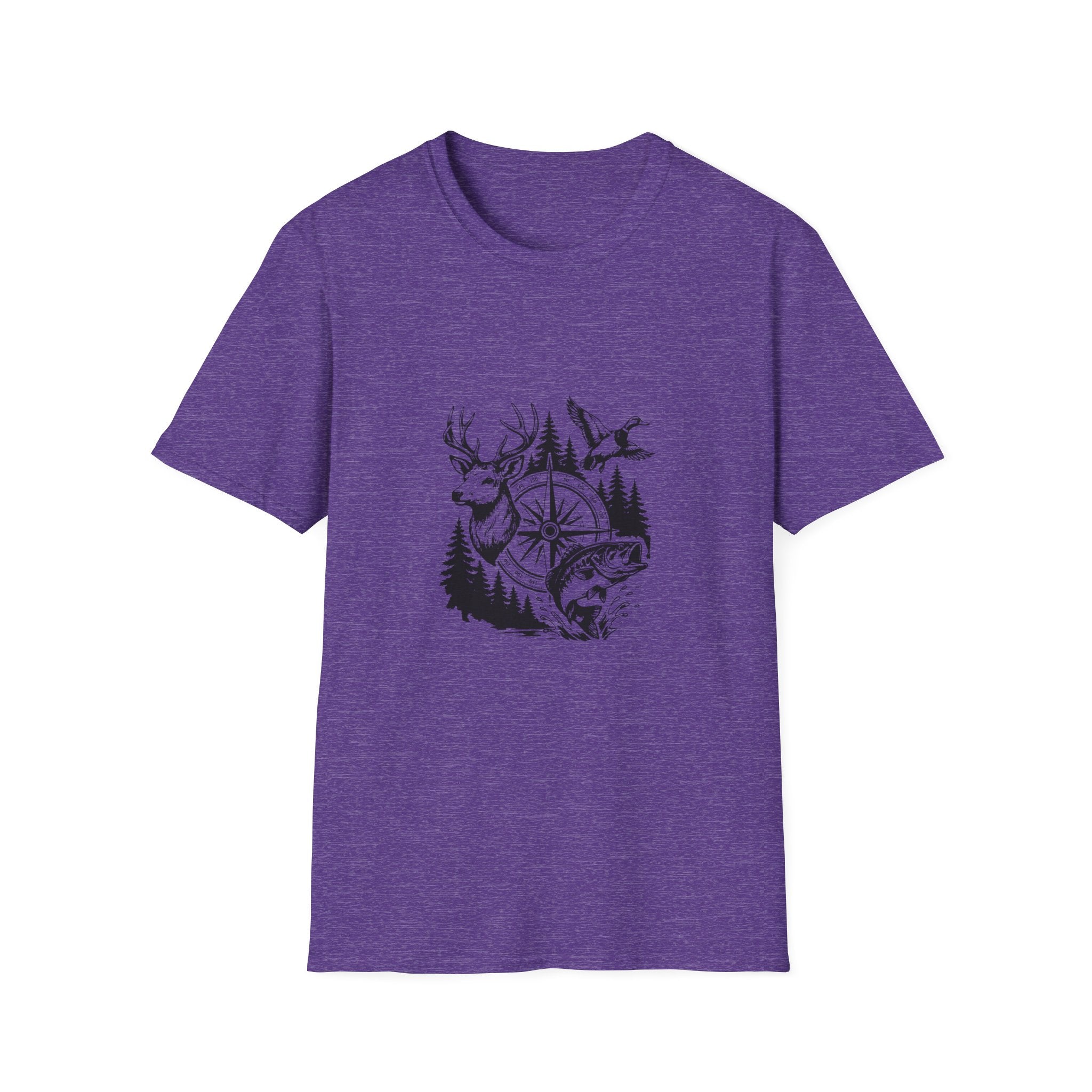 Outdoor Wildlife Compass T-Shirt — Deer Duck & Fish Nature Gift for Hunters