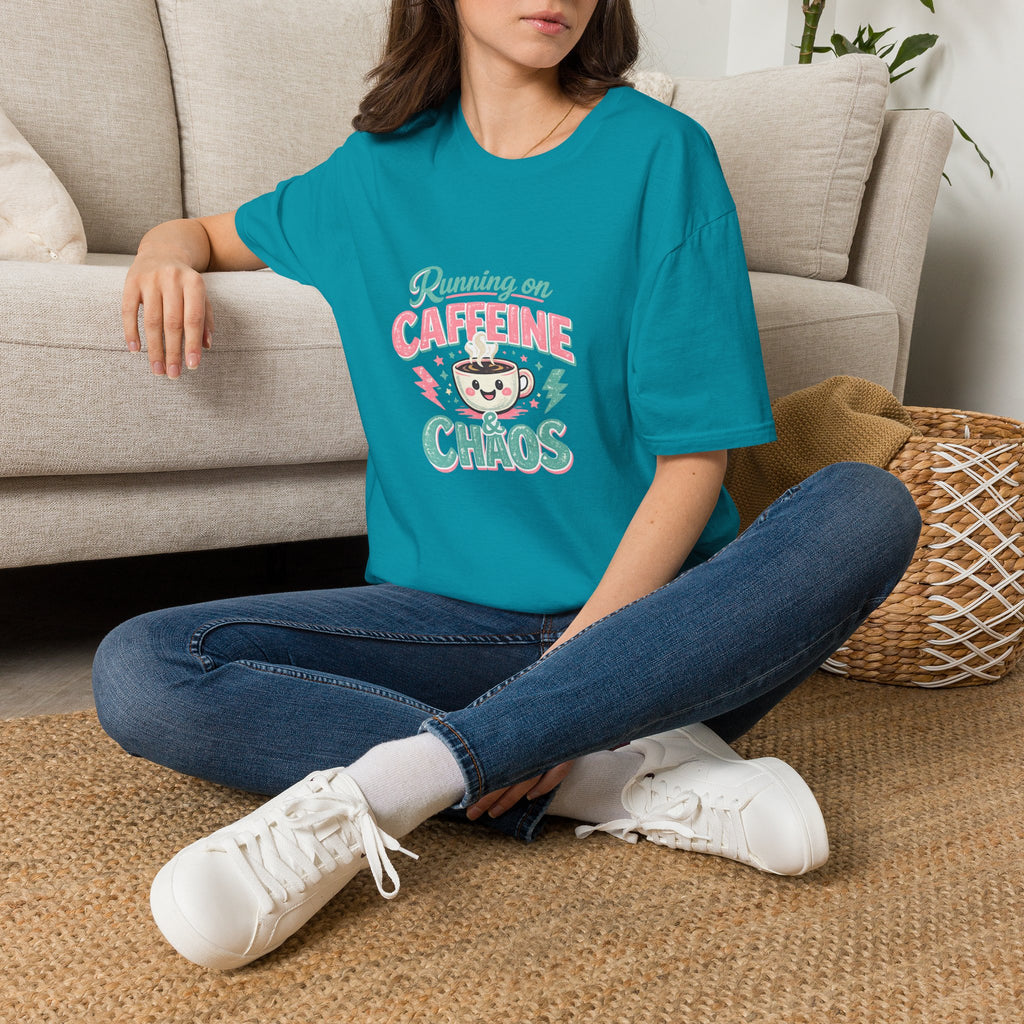 Running on Caffeine & Chaos T-Shirt — Funny Gift for Coffee Loving Moms Graphic Tee