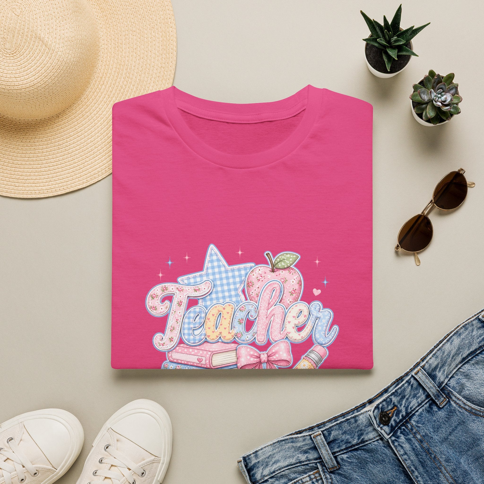 Cute Pastel Apple & Books Teacher T-Shirt — Funny Back-to-School Gift Graphic Tee