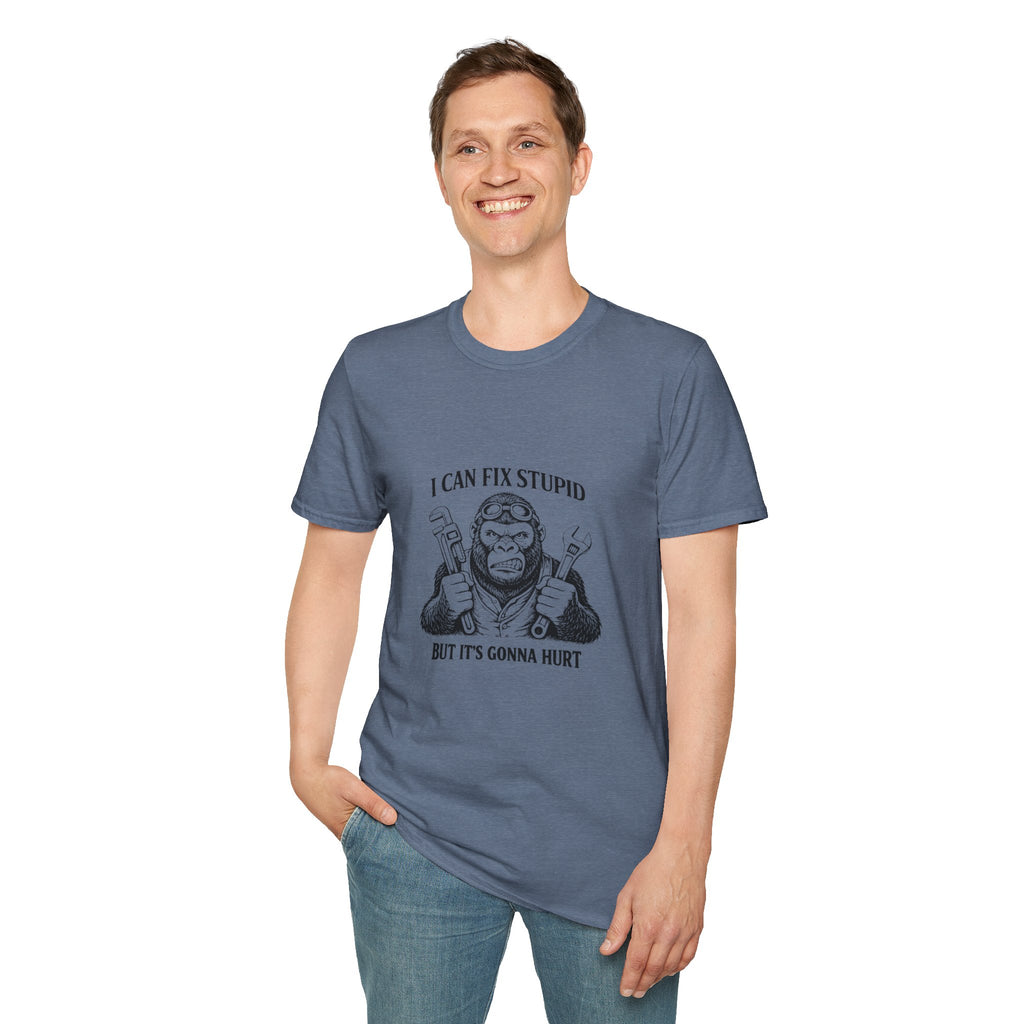 I Can Fix Stupid T-Shirt — Funny Mechanic Gift for Him Monkey Graphic Tee