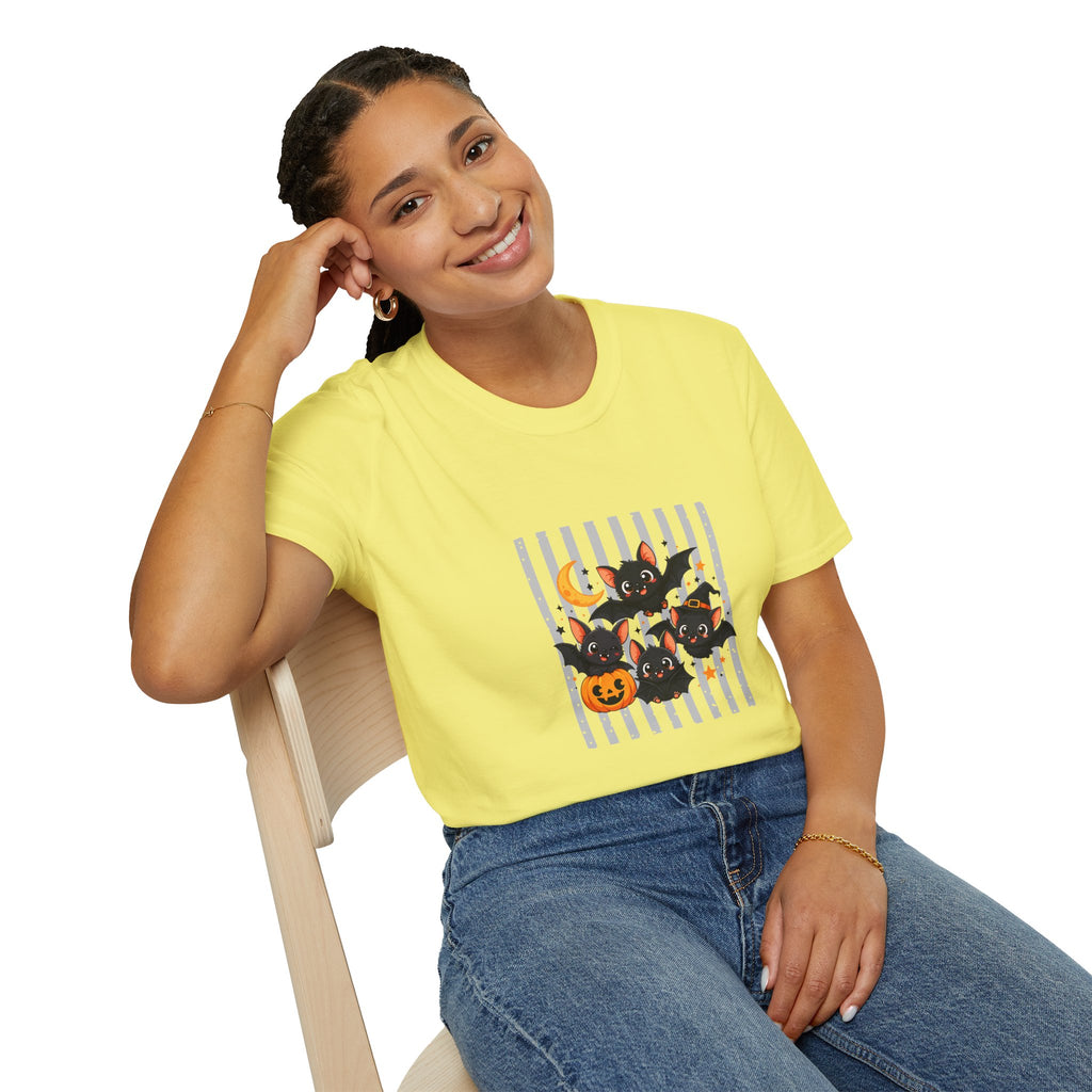 Halloween Bats Pumpkin Moon T-Shirt — Cute Spooky Gift for Women Graphic Tee