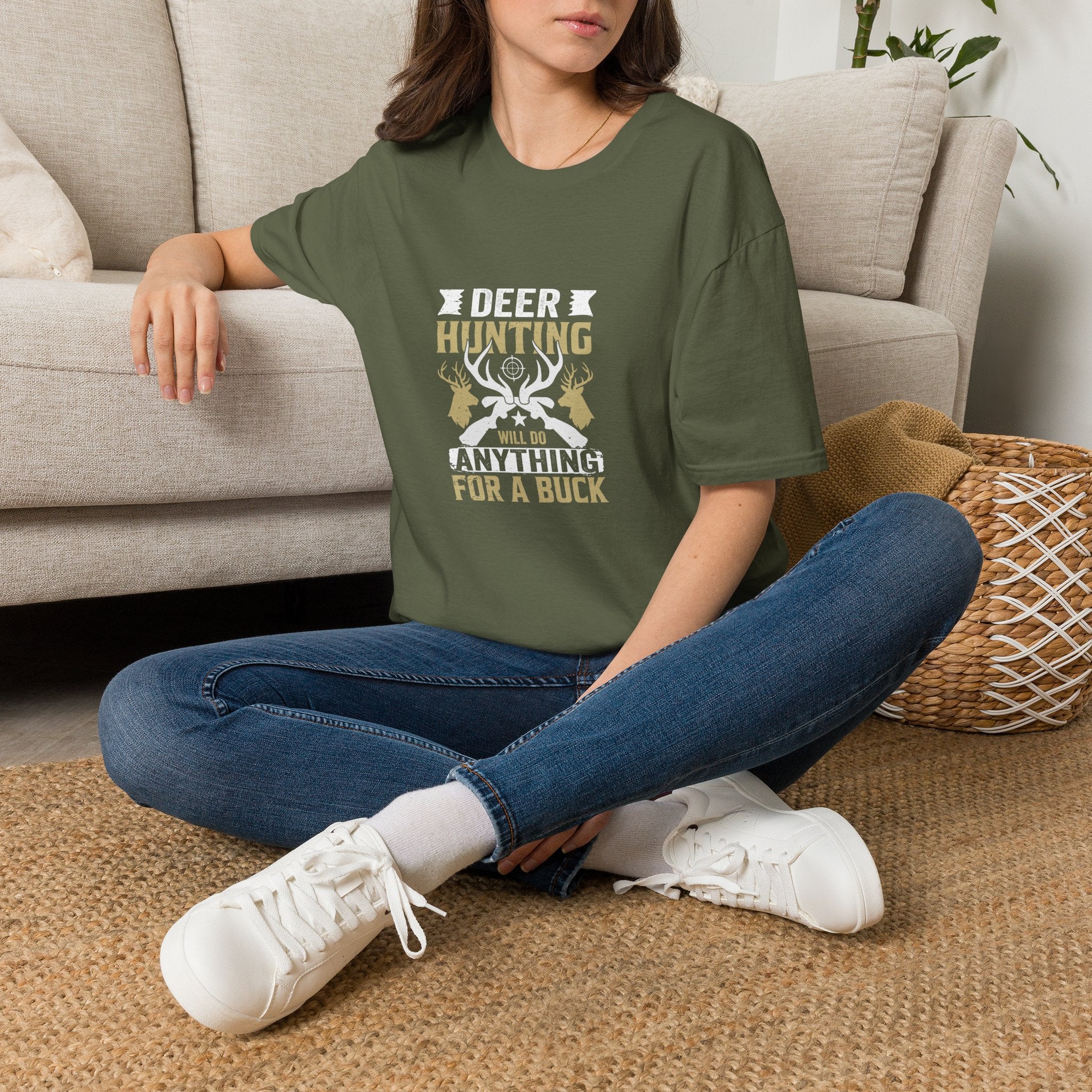 Will Do Anything for a Buck Deer T-Shirt — Funny Hunting Gift for Men Graphic Tee