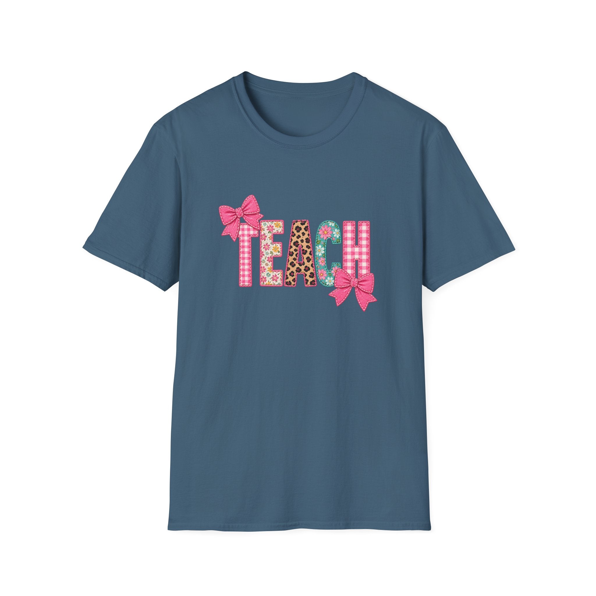 Floral Leopard TEACH T-Shirt — Cute Back-to-School Gift for Teachers Pink Bow Tee