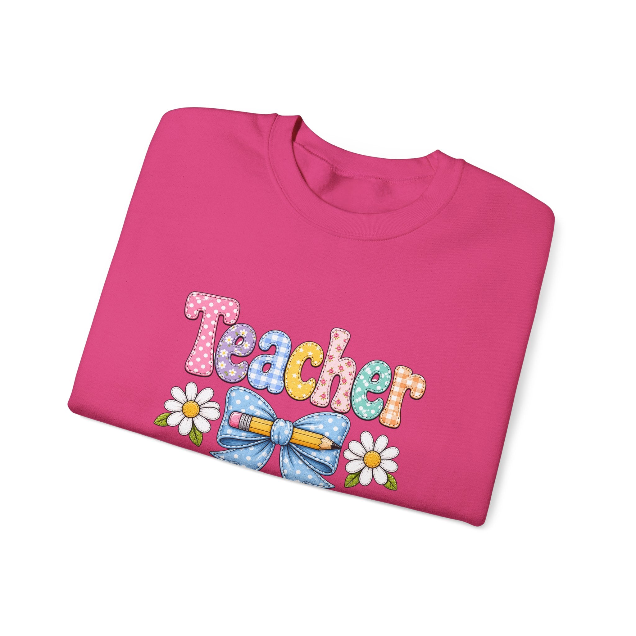 Teacher Floral Bow Sweatshirt — Cute Pastel Gift for Teachers Appreciation Crewneck