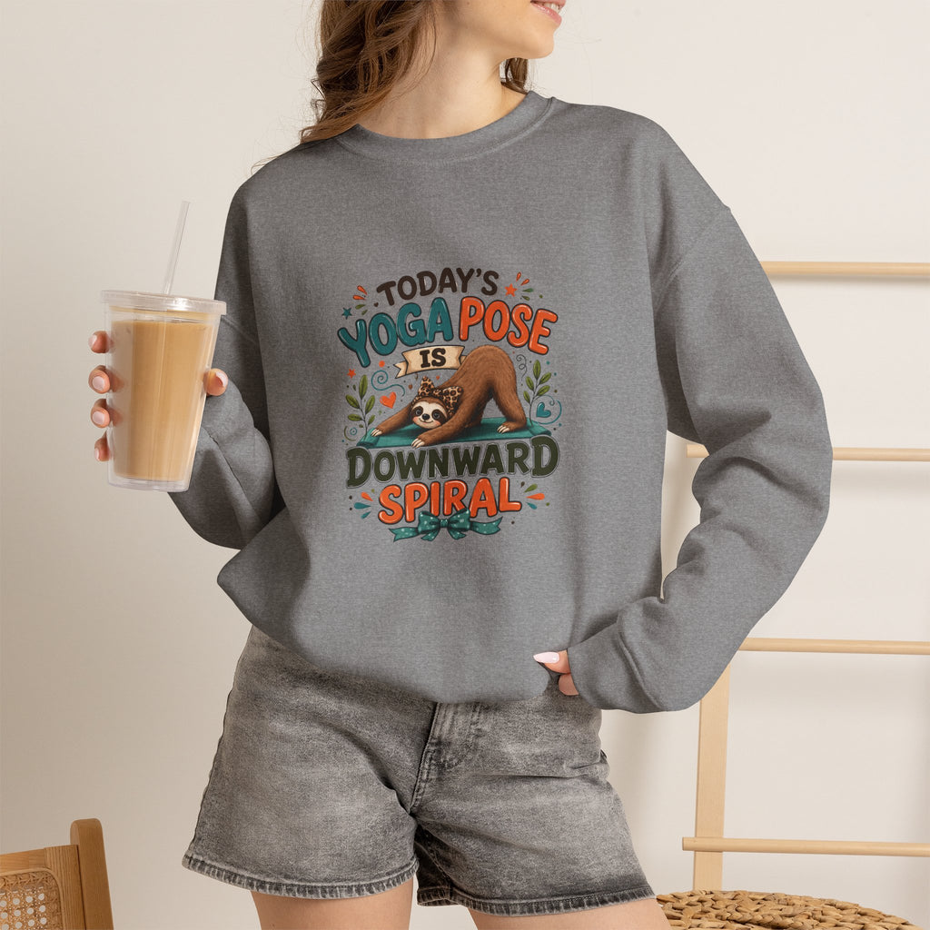 Downward Spiral Sloth Sweatshirt — Funny Lazy Gift for Her Yoga Pose Crewneck