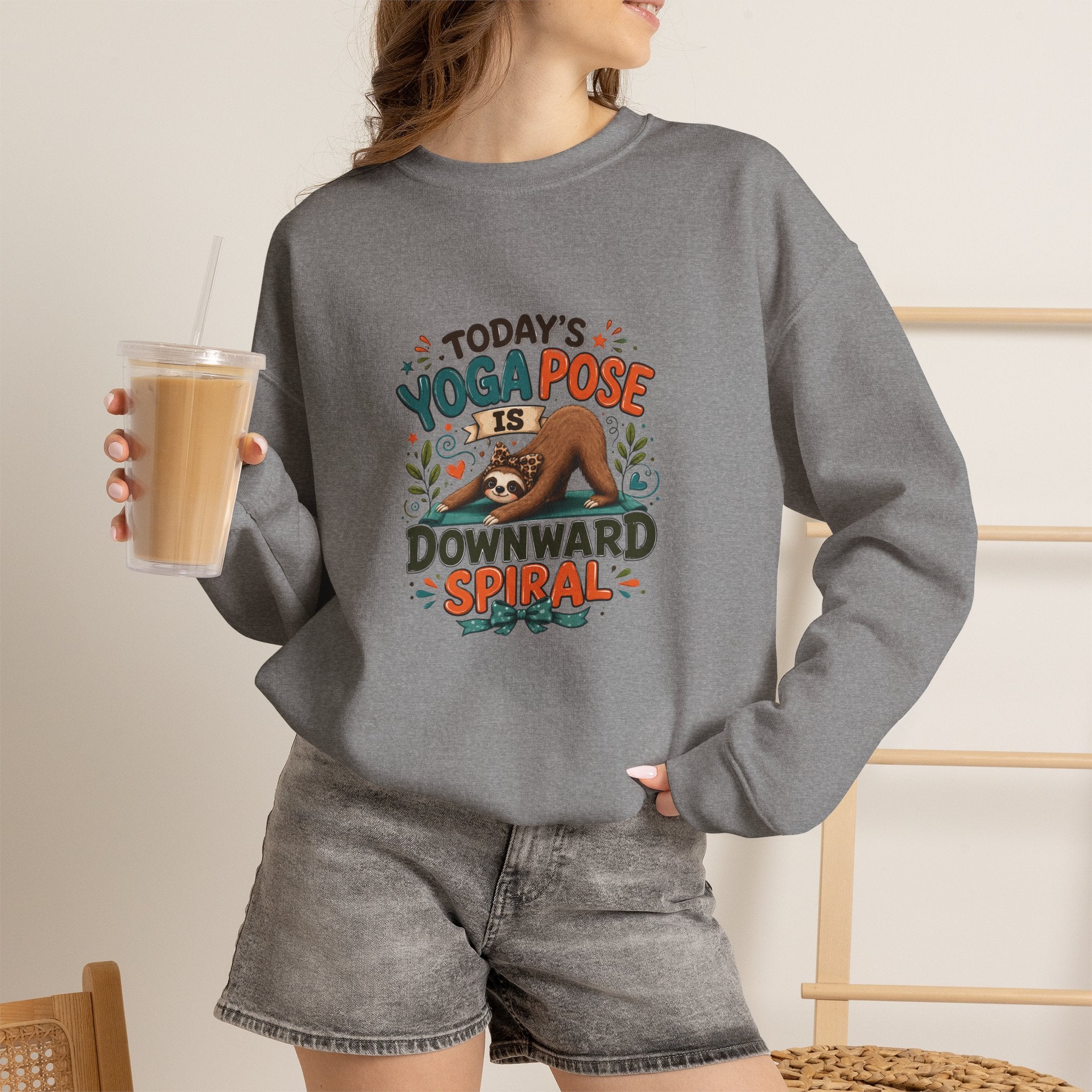 Downward Spiral Sloth Sweatshirt — Funny Lazy Gift for Her Yoga Pose Crewneck
