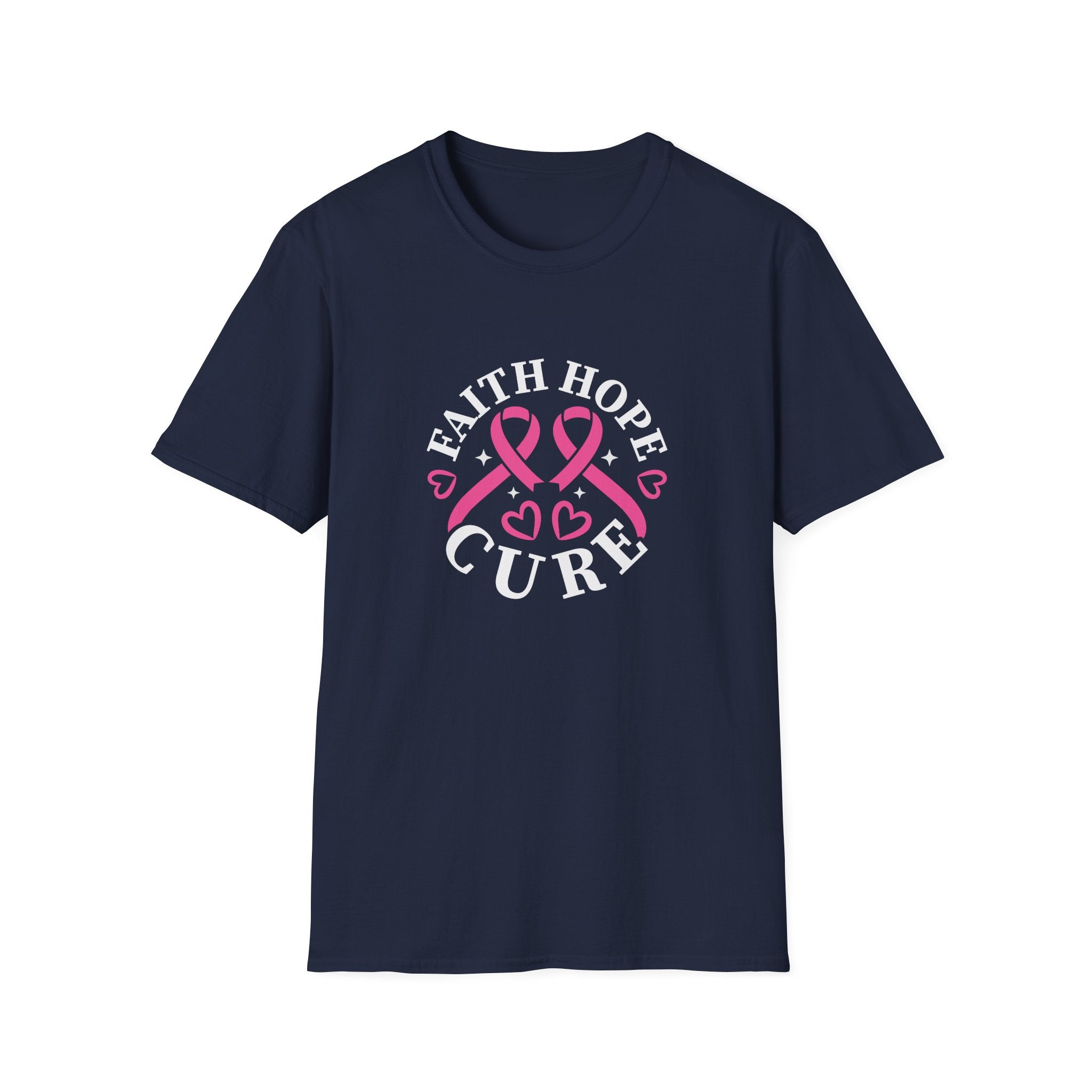 Faith Hope Cure Breast Cancer Awareness T-Shirt — Pink Ribbon Gift for Her Support Graphic Tee