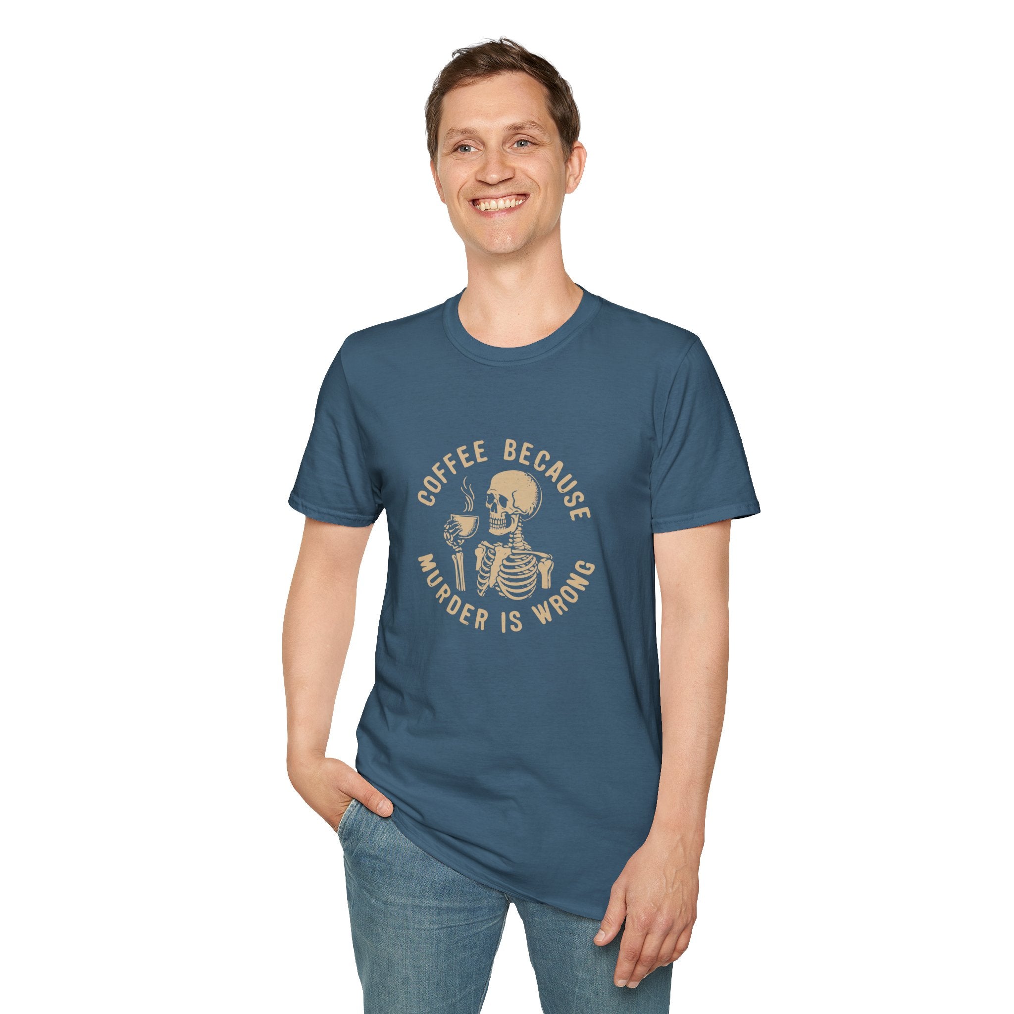 Coffee Because Murder Is Wrong Skull T-Shirt — Funny Dark Humor Gift for Her Graphic Tee