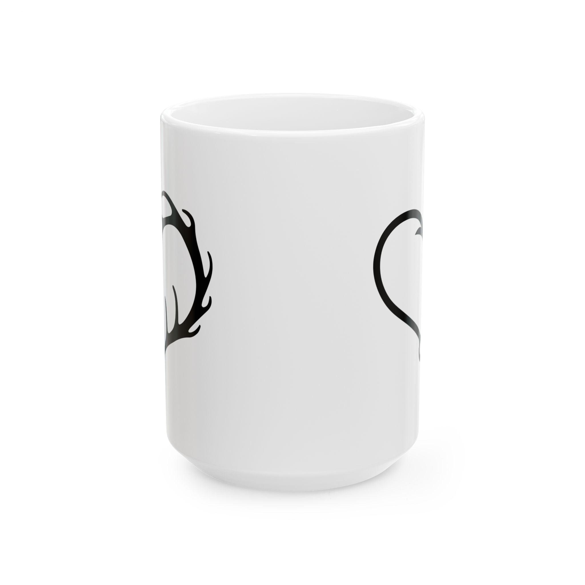 Antler Heart Ceramic Mug — Rustic Deer & Fishing Hook Gift for Him Coffee Cup 11oz 15oz