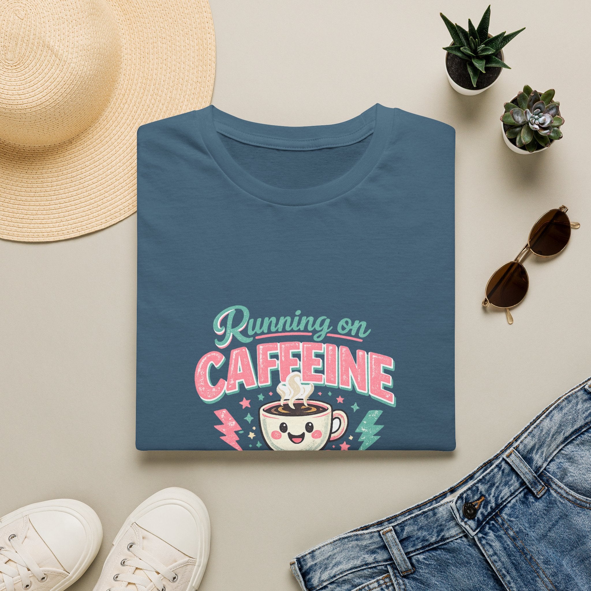 Running on Caffeine & Chaos T-Shirt — Funny Gift for Coffee Loving Moms Graphic Tee