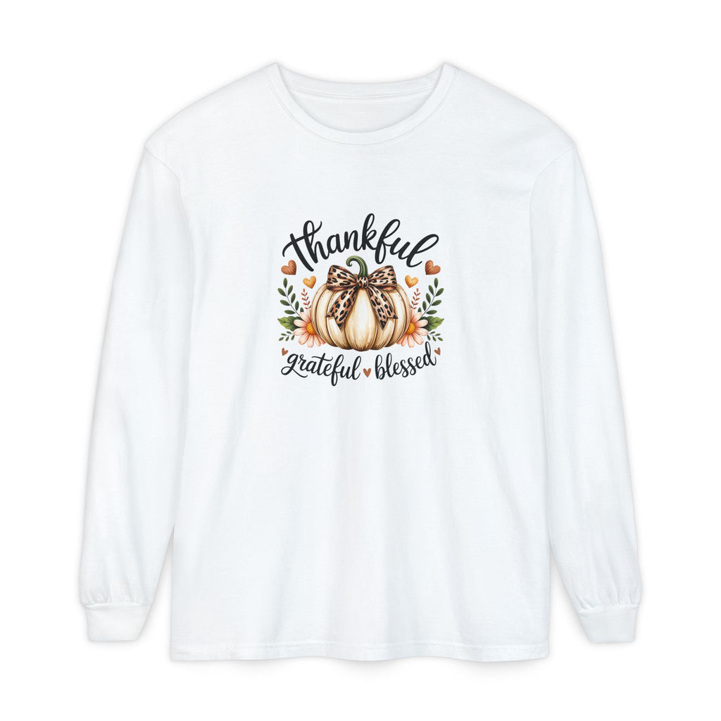 Thankful Grateful Blessed Pumpkin Long Sleeve — Cute Fall Thanksgiving Gift for Women