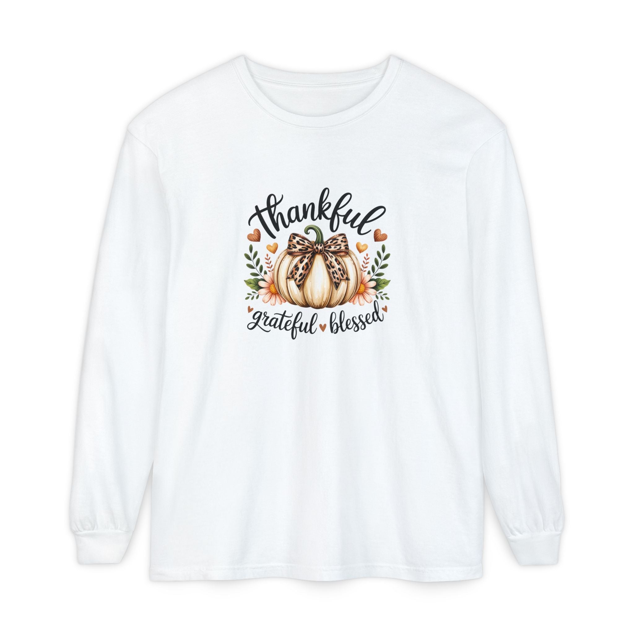 Thankful Grateful Blessed Pumpkin Long Sleeve — Cute Fall Thanksgiving Gift for Women