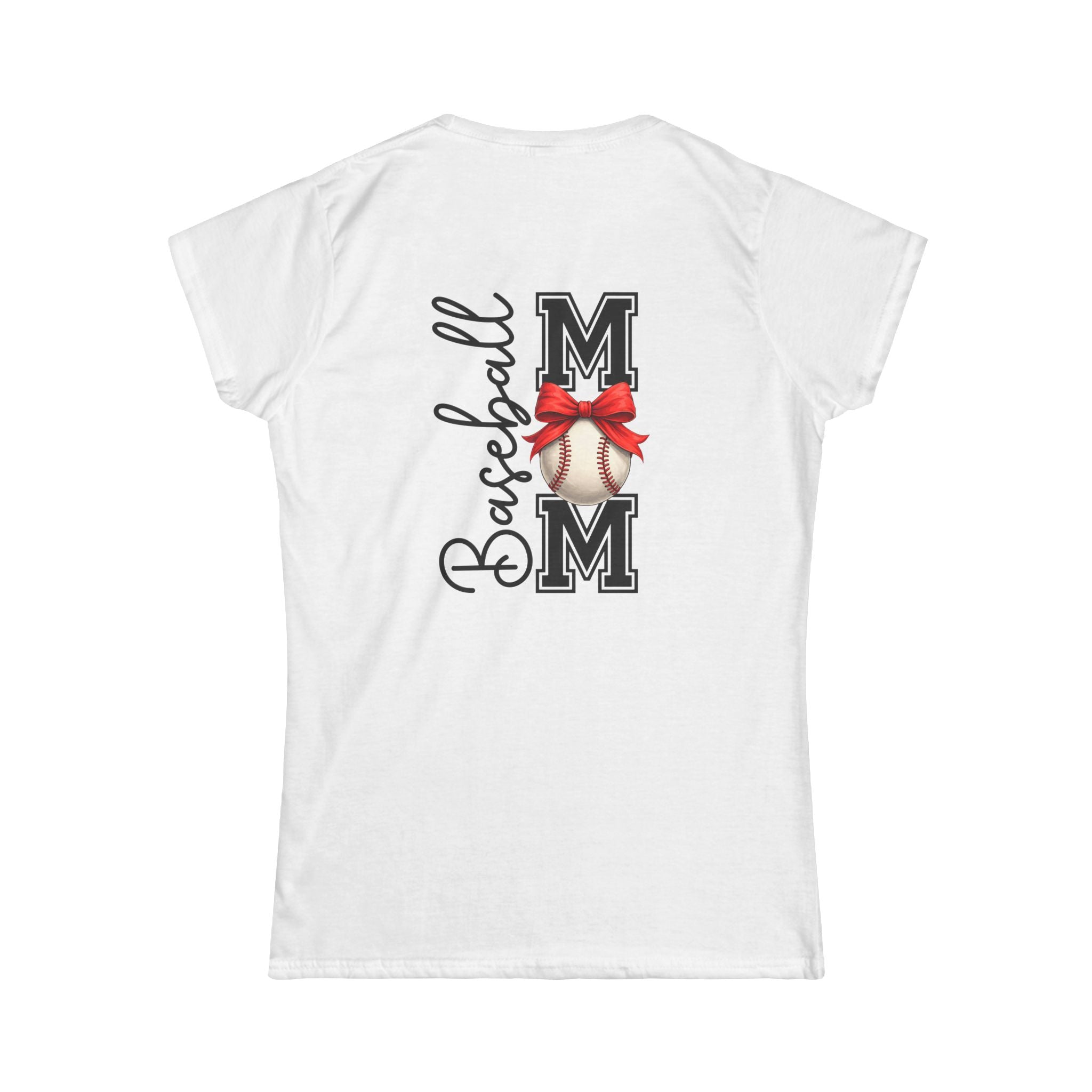 Baseball Mom Script T-Shirt — Cute Bow Gift for Sports Moms Game Day Tee