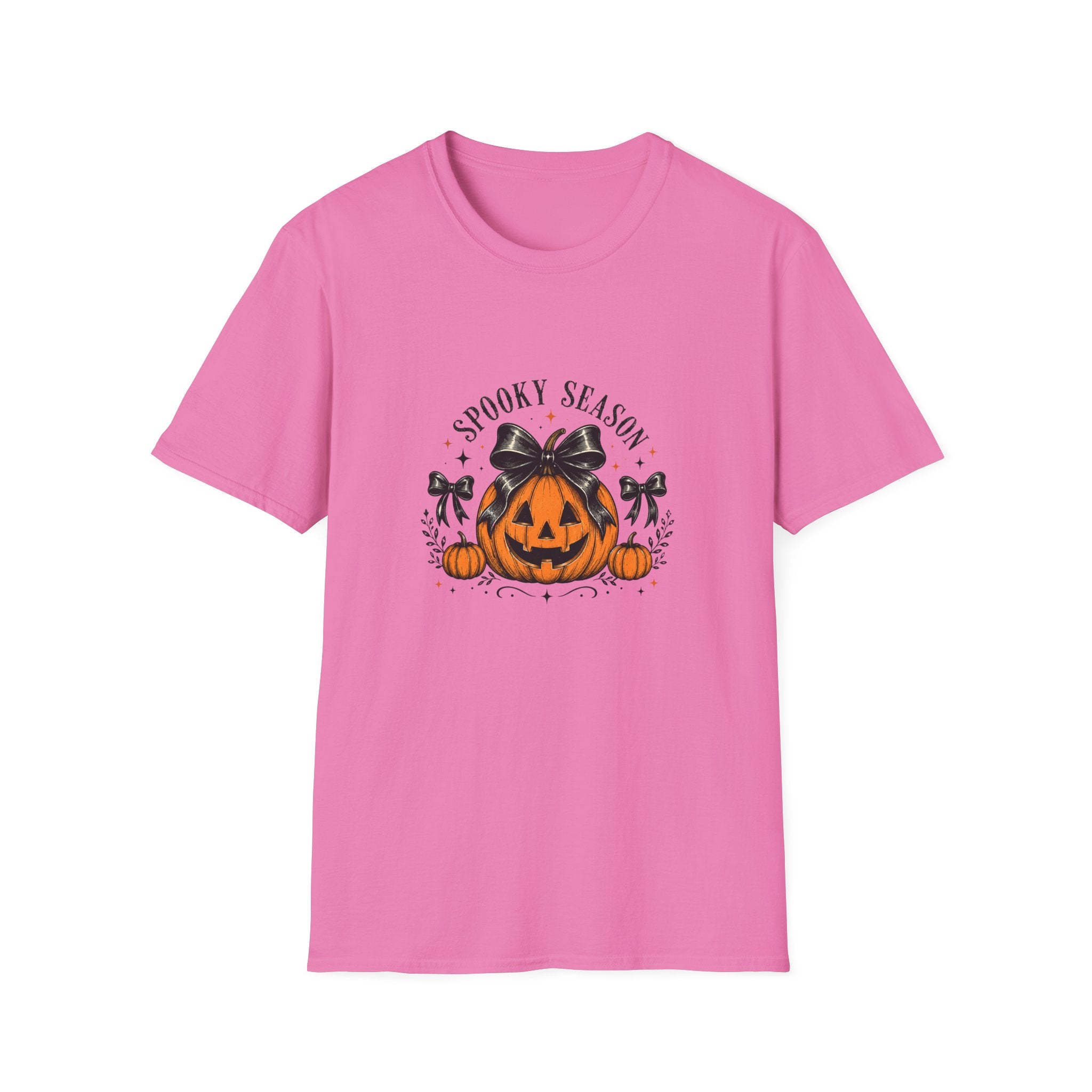 Spooky Season Jack-O'-Lantern Bow T-Shirt — Cute Halloween Gift for Women Graphic Tee