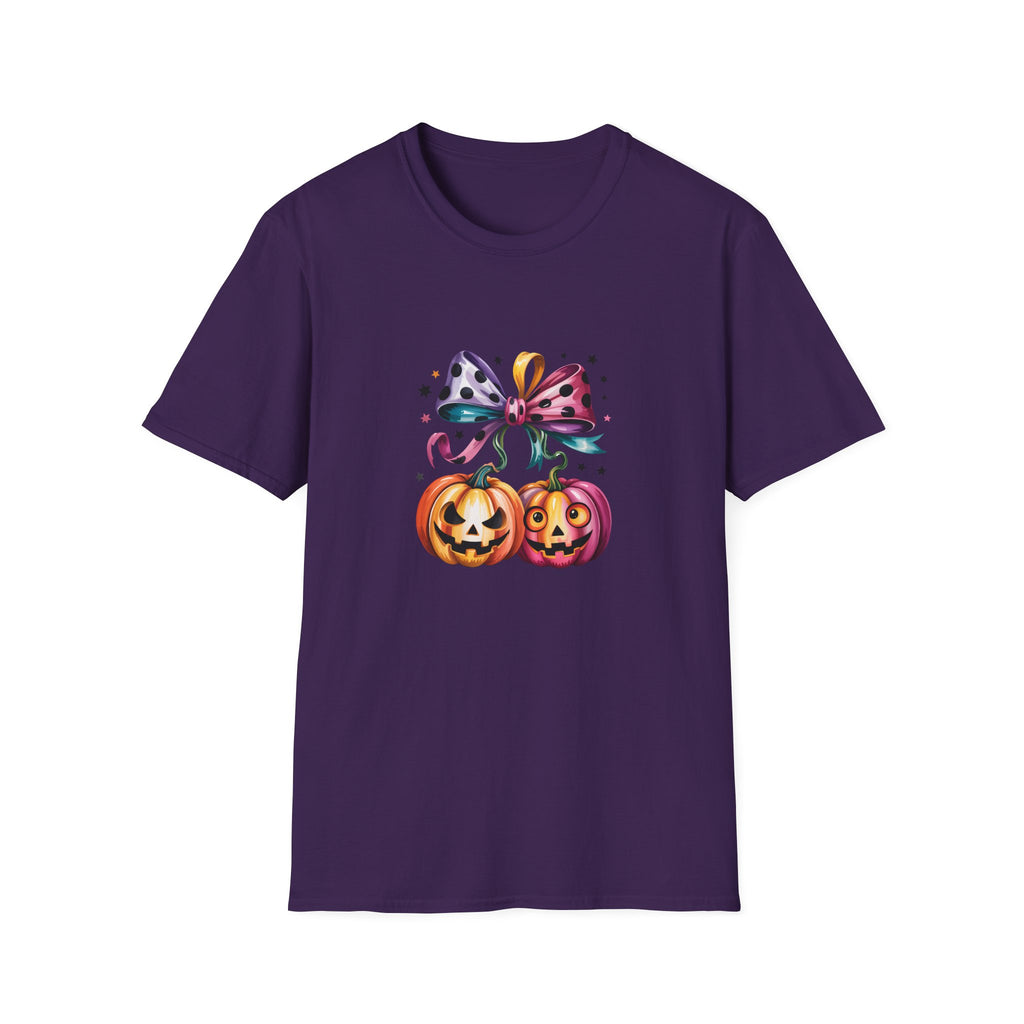 Halloween Pumpkin Bow T-Shirt — Cute Colorful Gift for Women Jack-O'-Lantern Tee